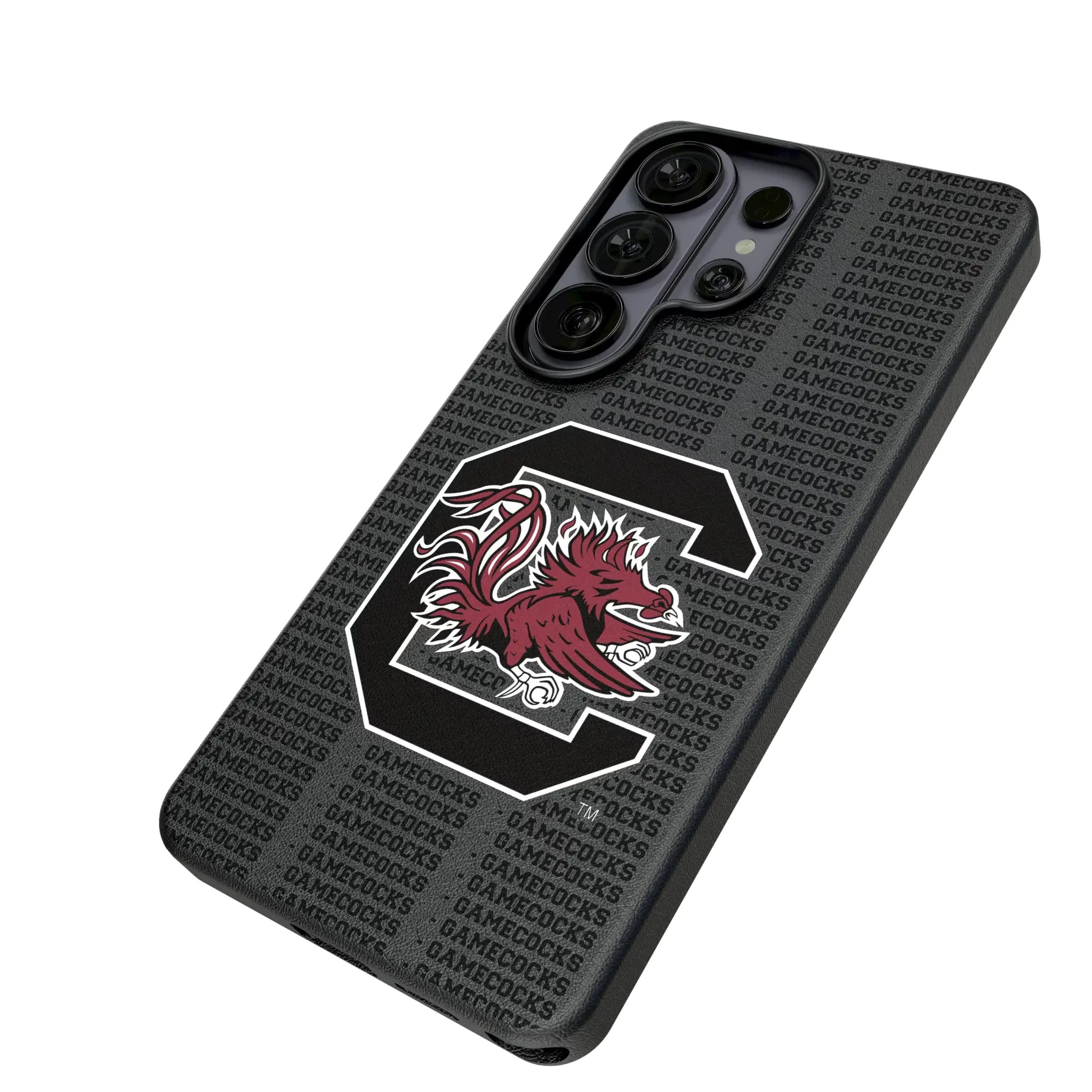 University of South Carolina Gamecocks Text Backdrop Galaxy MagSafe Compatible Phone Case for Samsung Galaxy - Isometric View#Device_Galaxy S26 Ultra