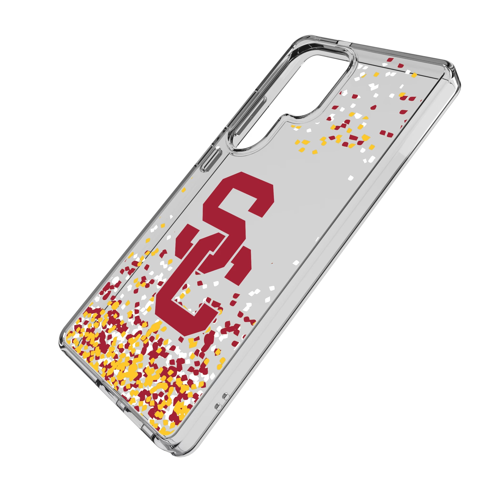 University of Southern California Trojans Confetti Galaxy Clear Phone Case for Samsung Galaxy - Isometric View