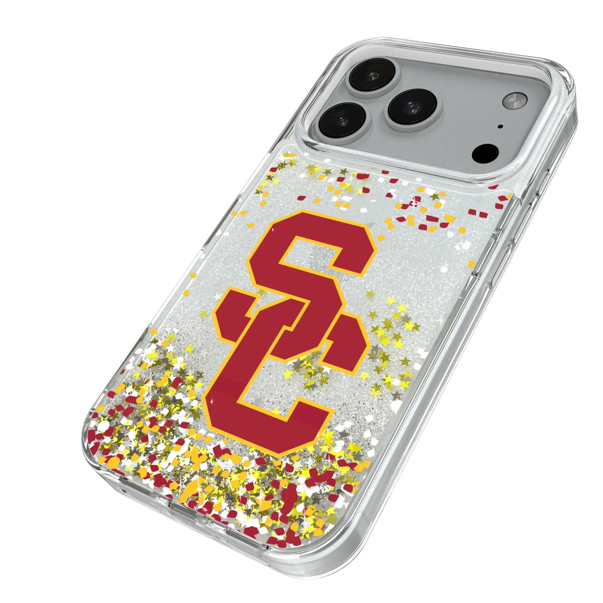 University of Southern California Trojans Confetti iPhone Glitter Phone Case for Apple iPhone - Isometric View#Device_iPhone 18 Pro