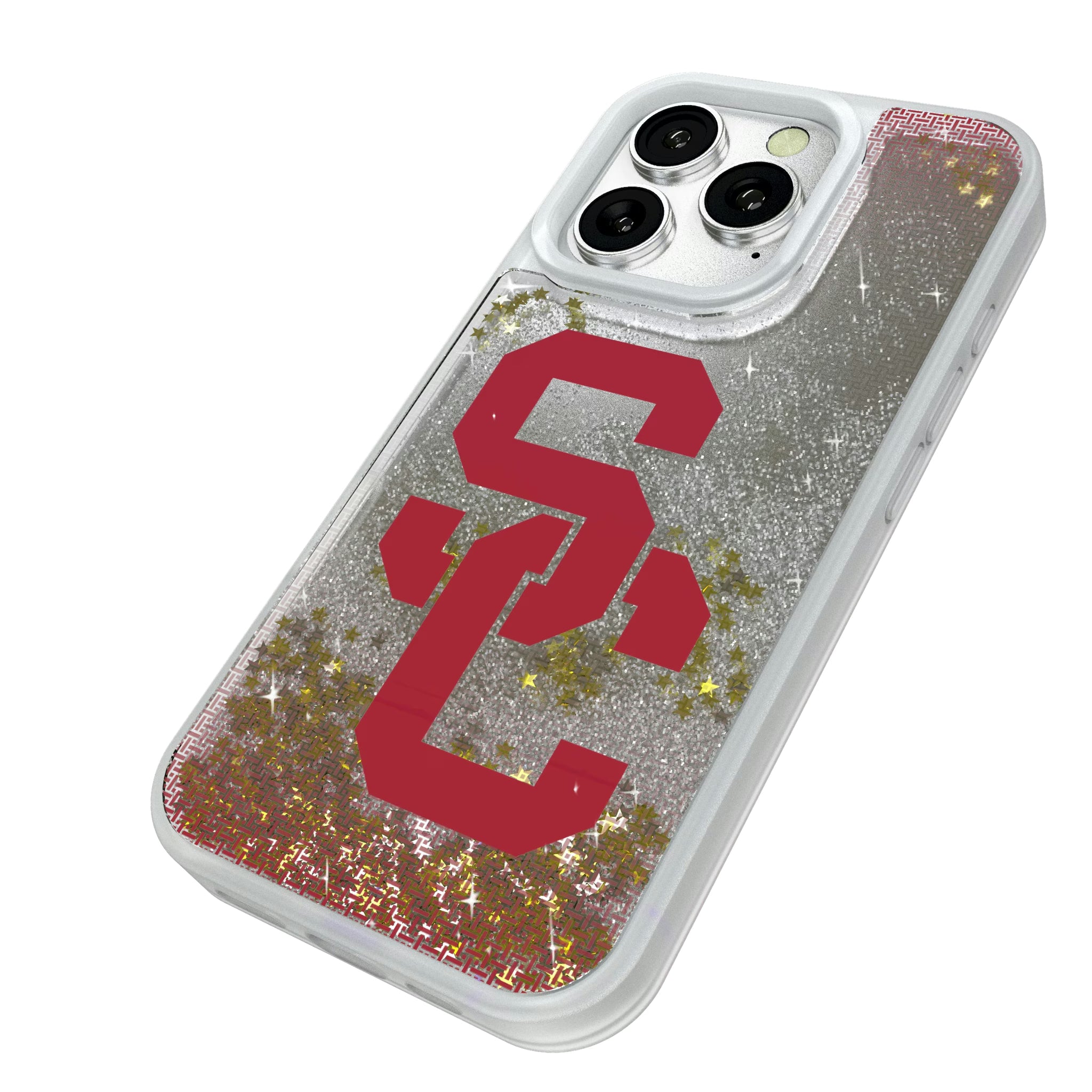 University of Southern California Trojans Linen iPhone Glitter Phone Case for Apple iPhone - Isometric View#Device_iPhone 16 Pro