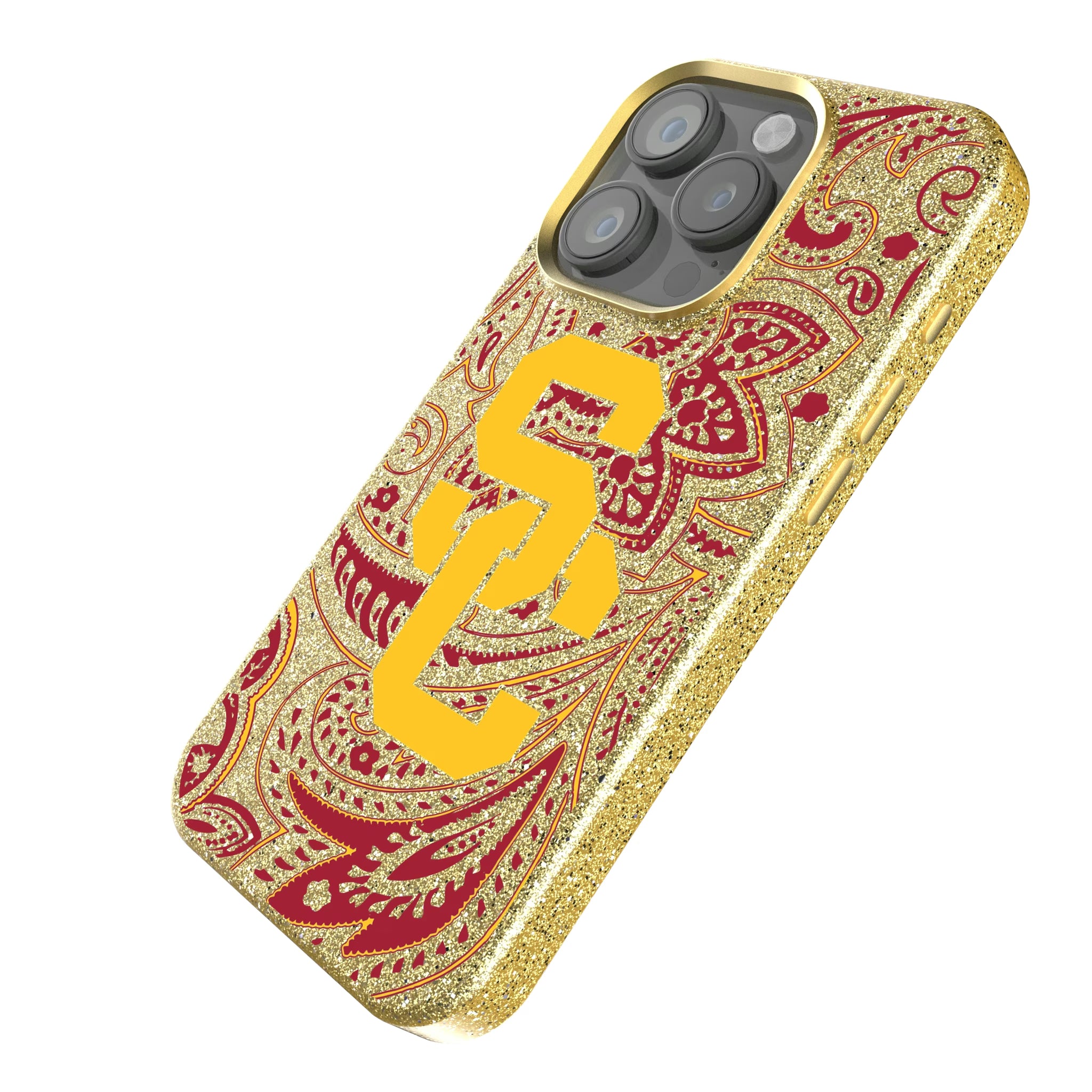 University of Southern California Trojans Paisley iPhone Bling Phone Case for Apple iPhone - Isometric View