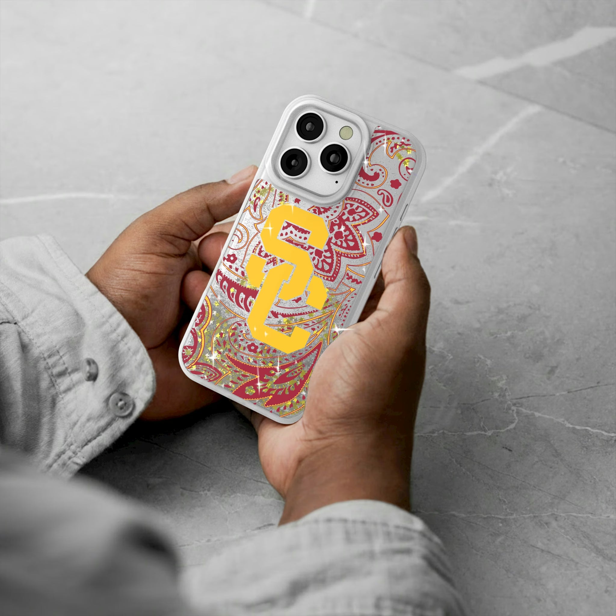 University of Southern California Trojans Paisley iPhone Glitter Phone Case for Apple iPhone - Lifestyle#Device_iPhone 16 Pro