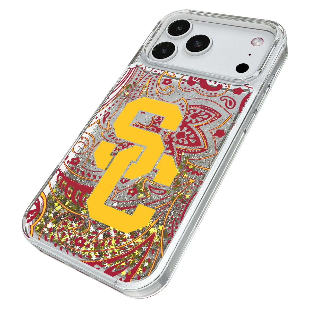 University of Southern California Trojans Paisley iPhone Glitter Phone Case for Apple iPhone - Isometric View#Device_iPhone 18 Pro Max