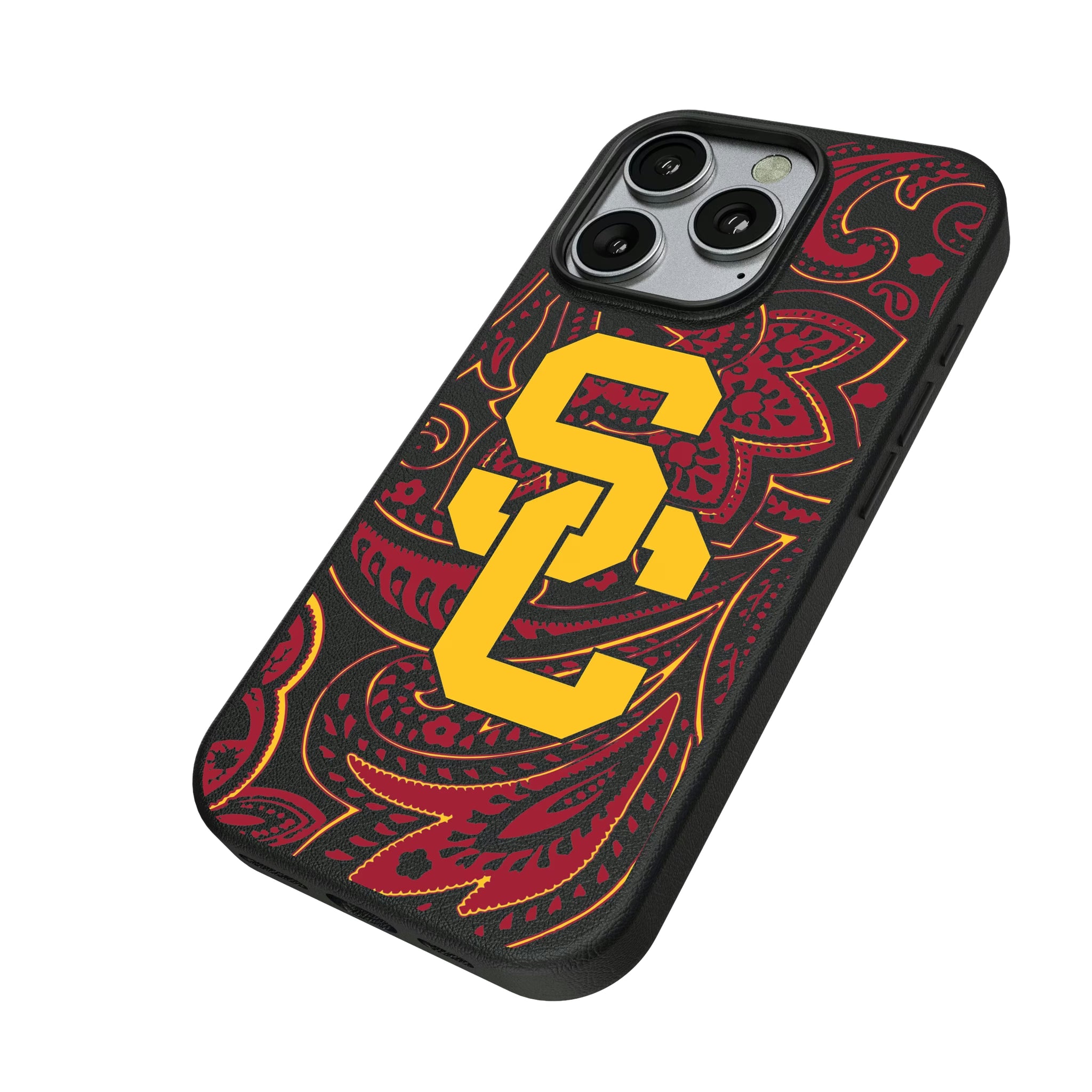 University of Southern California Trojans Paisley iPhone MagSafe Compatible Phone Case for Apple iPhone - Isometric View