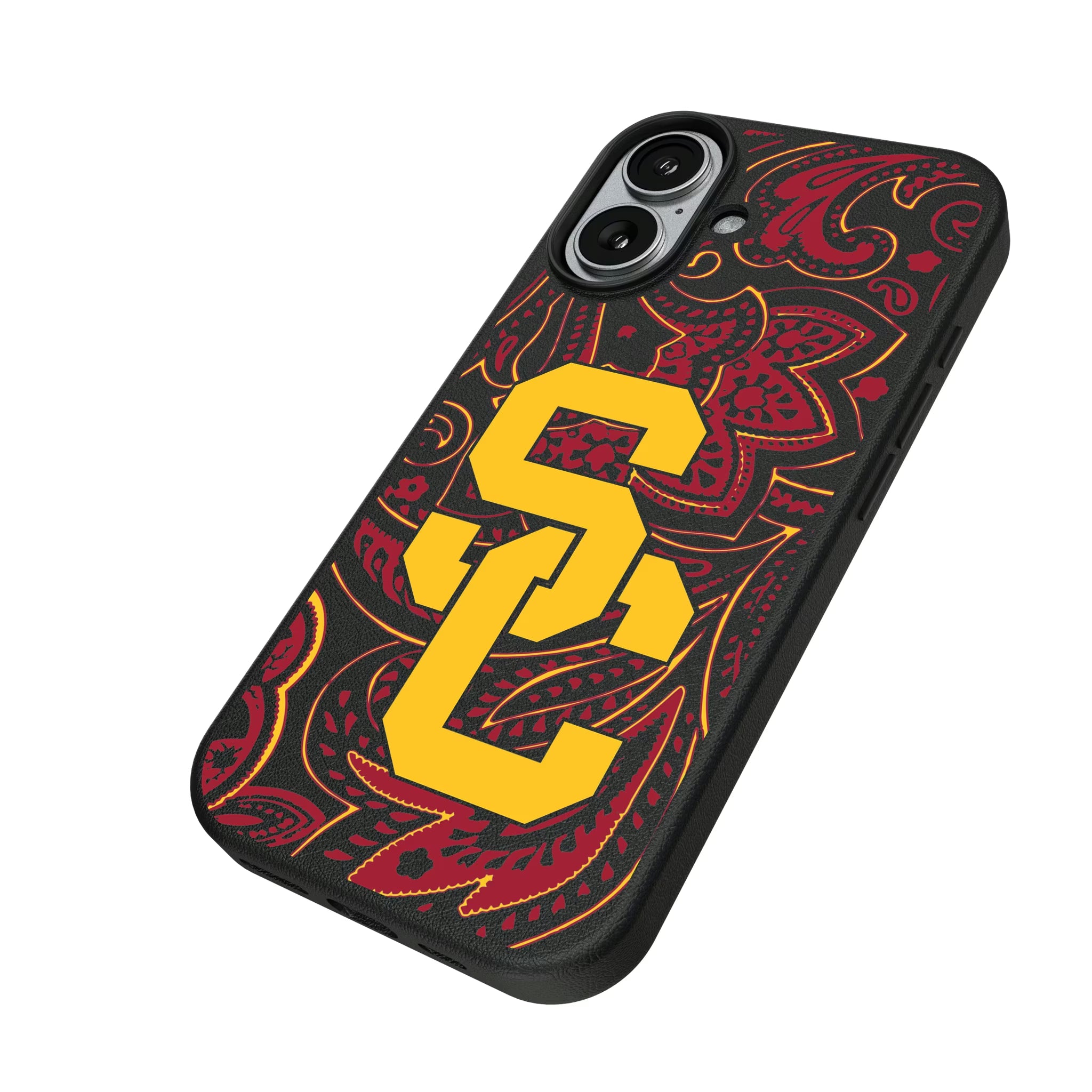 University of Southern California Trojans Paisley iPhone MagSafe Compatible Phone Case for Apple iPhone - Isometric View#Device_iPhone 17