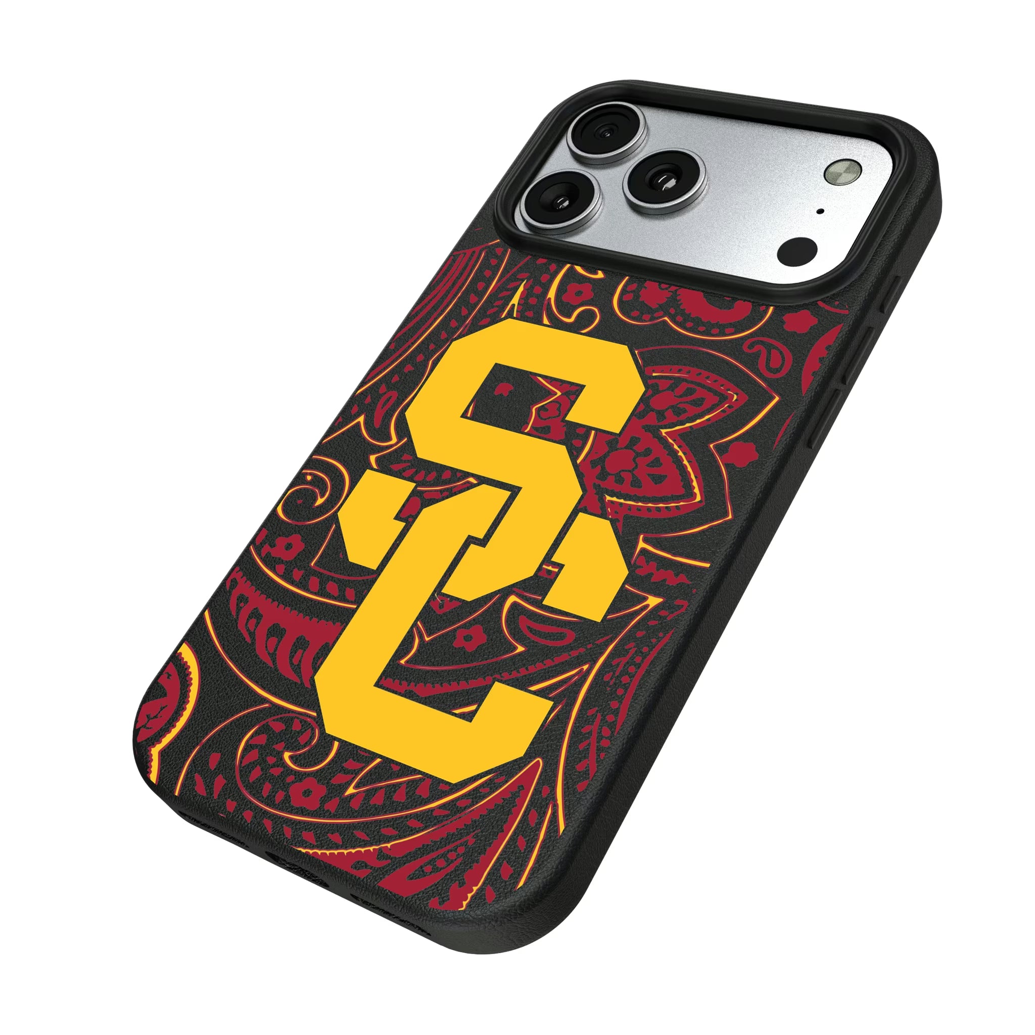 University of Southern California Trojans Paisley iPhone MagSafe Compatible Phone Case for Apple iPhone - Isometric View#Device_iPhone 17 Pro Max