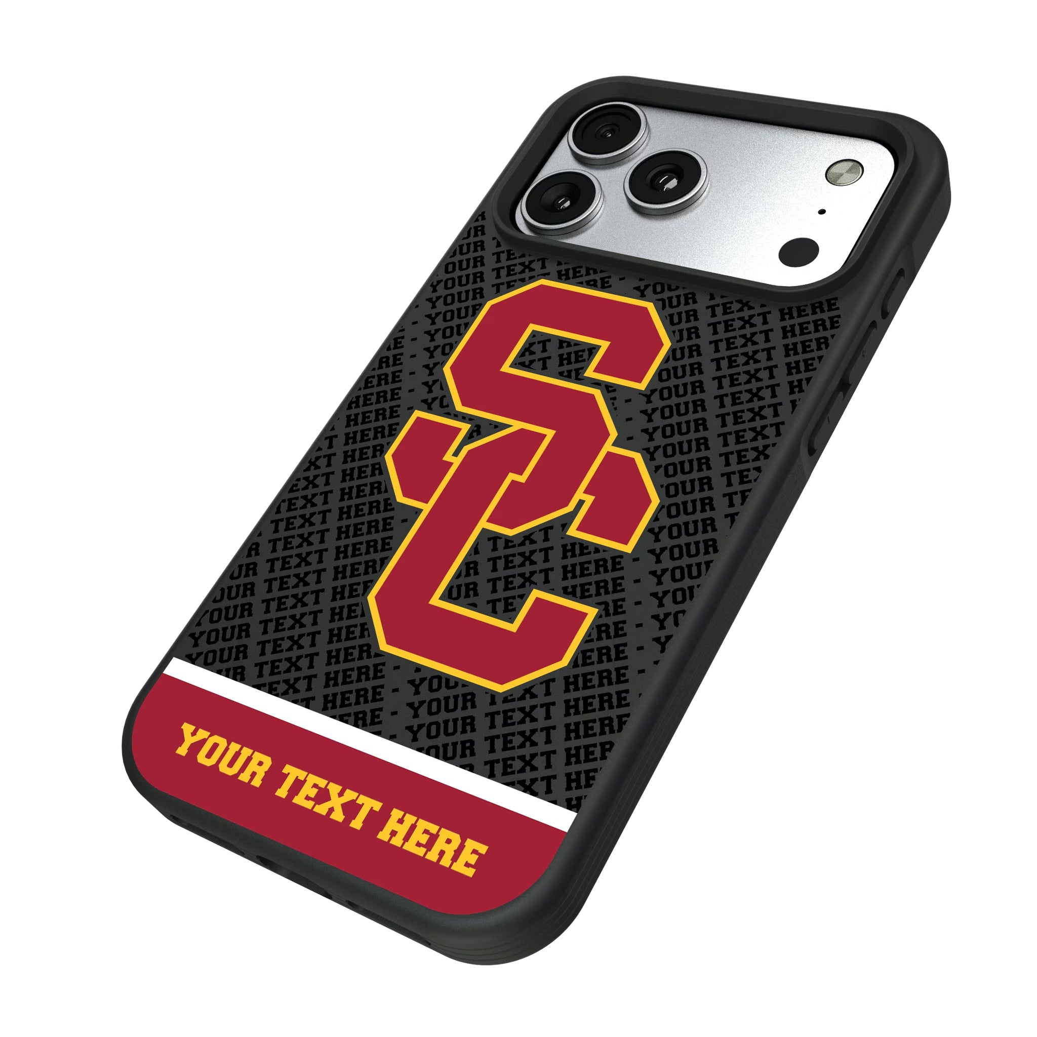 University of Southern California Trojans Personalized EndZone Plus iPhone Bump Phone Case for Apple iPhone - Isometric View#Device_iPhone 17 Pro Max