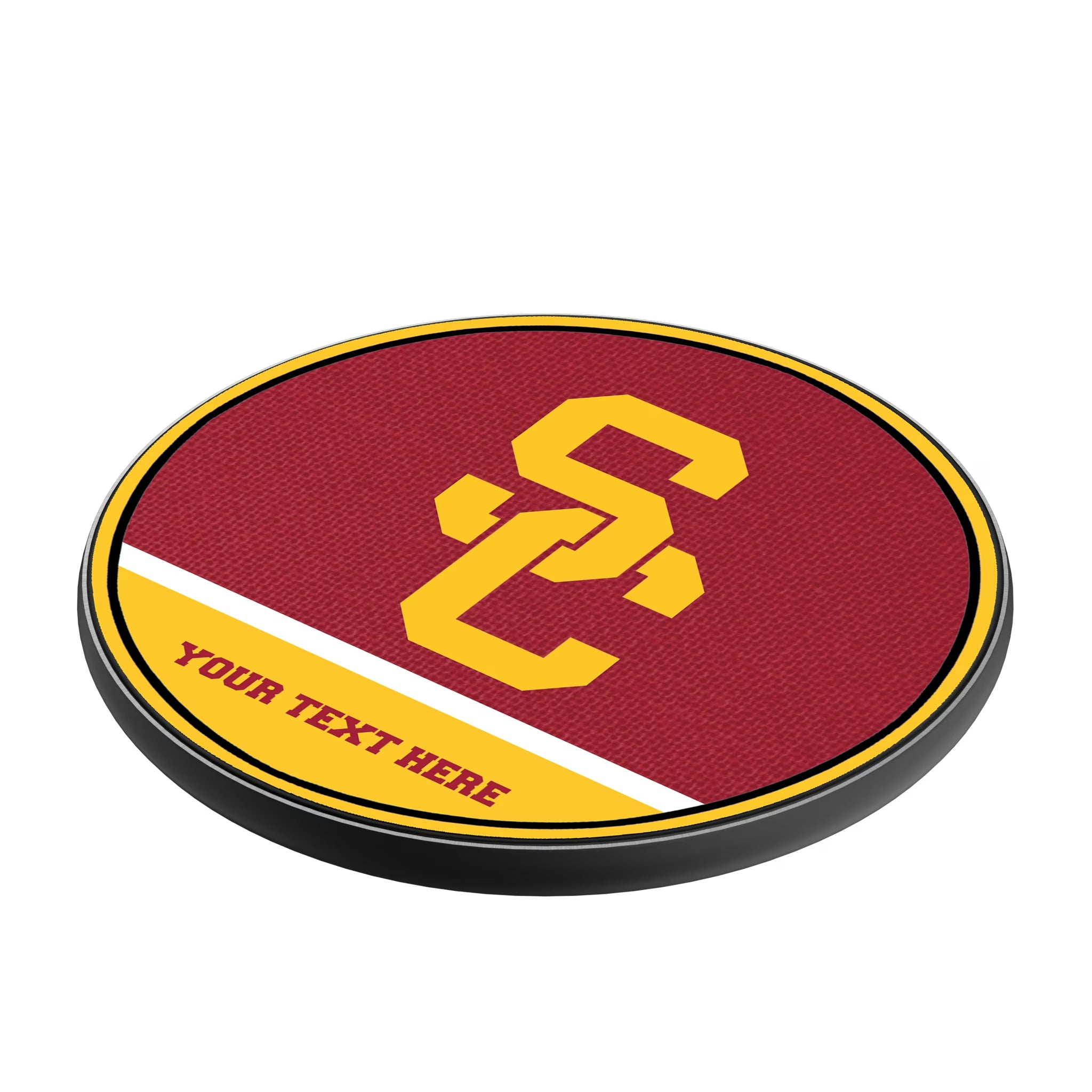 University of Southern California Trojans Personalized Endzone Solid 15-Watt Wireless Charger - Isometric View