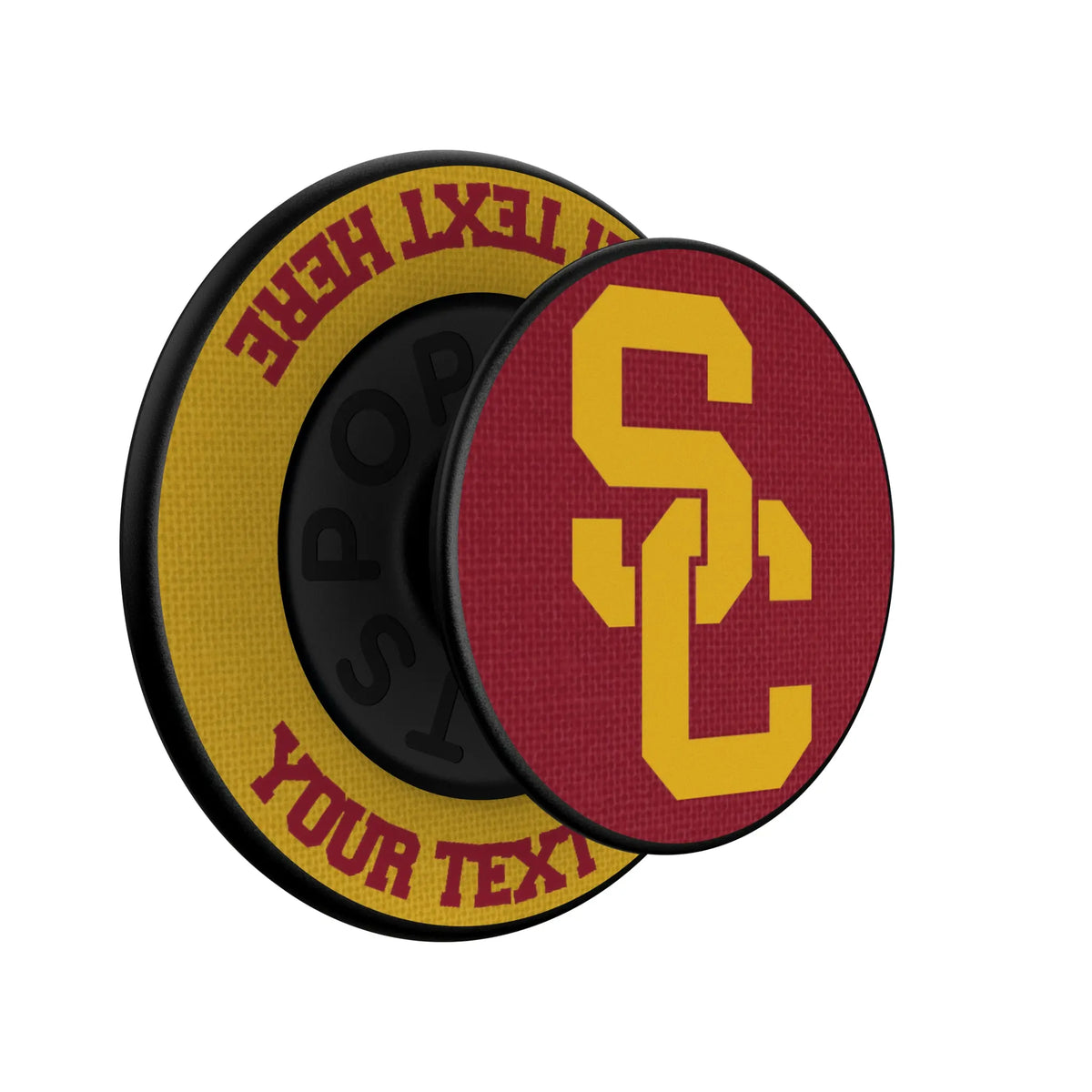 University of Southern California Trojans Personalized Endzone Solid Popsockets Round Magnetic - Isometric View