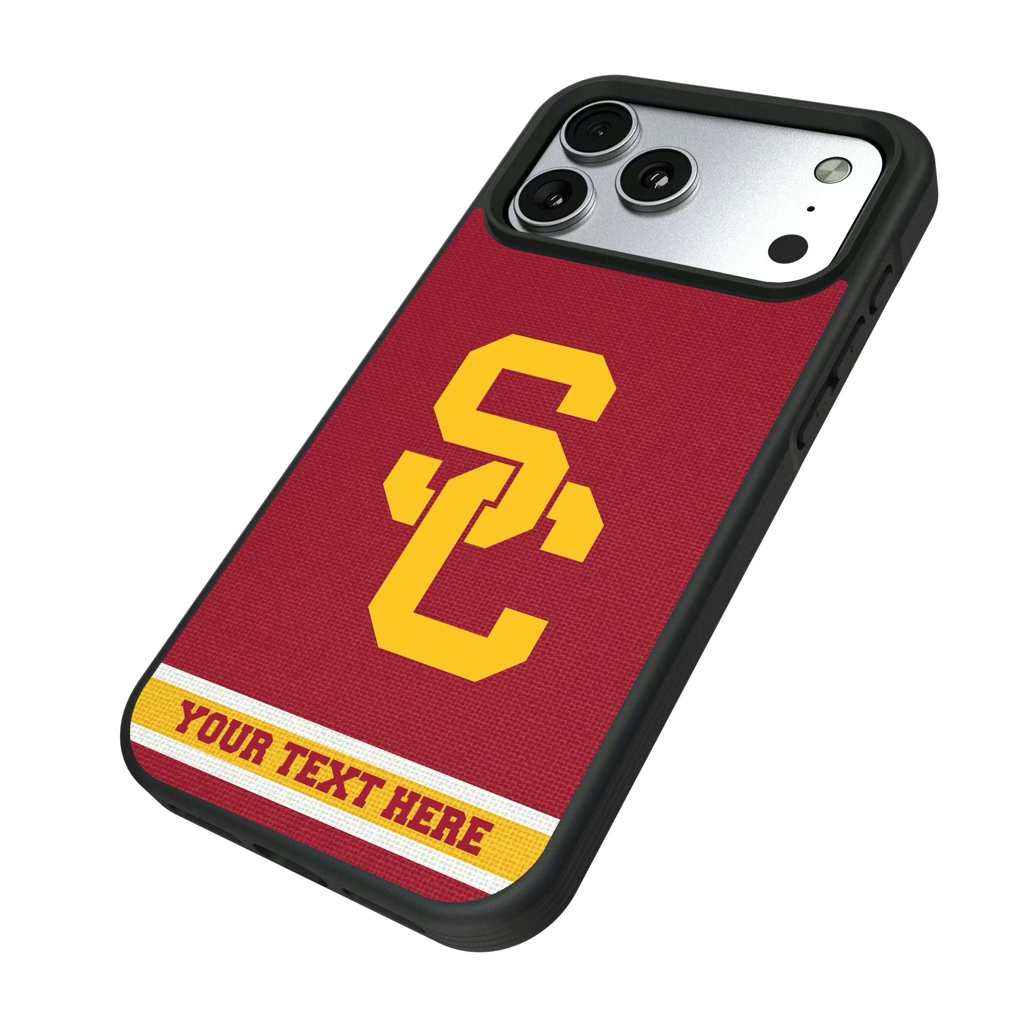 University of Southern California Trojans Personalized Stripe iPhone Bump Phone Case for Apple iPhone - Isometric View#Device_iPhone 17 Pro Max