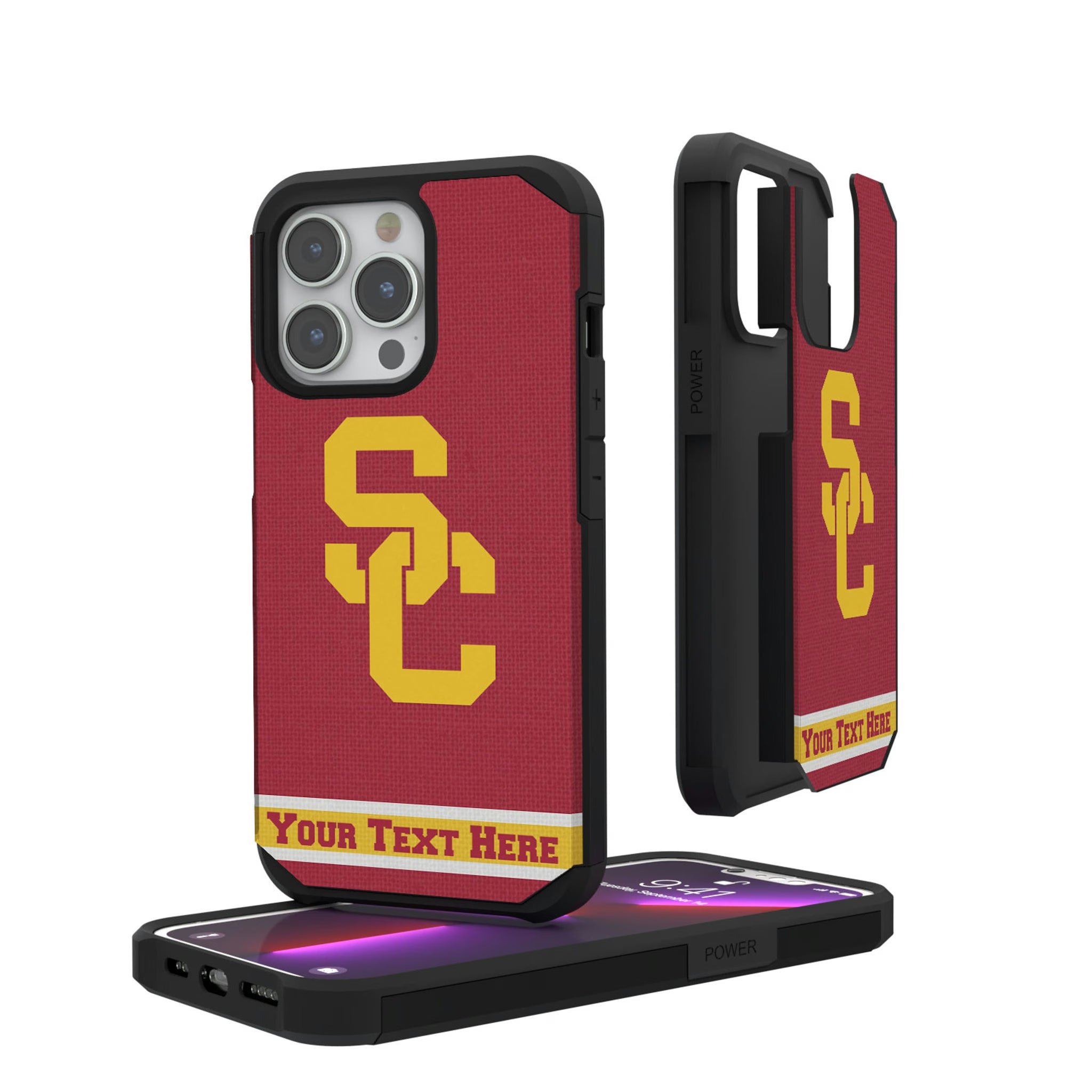 University of Southern California Trojans Personalized Stripe iPhone Rugged Phone Case for Apple iPhone