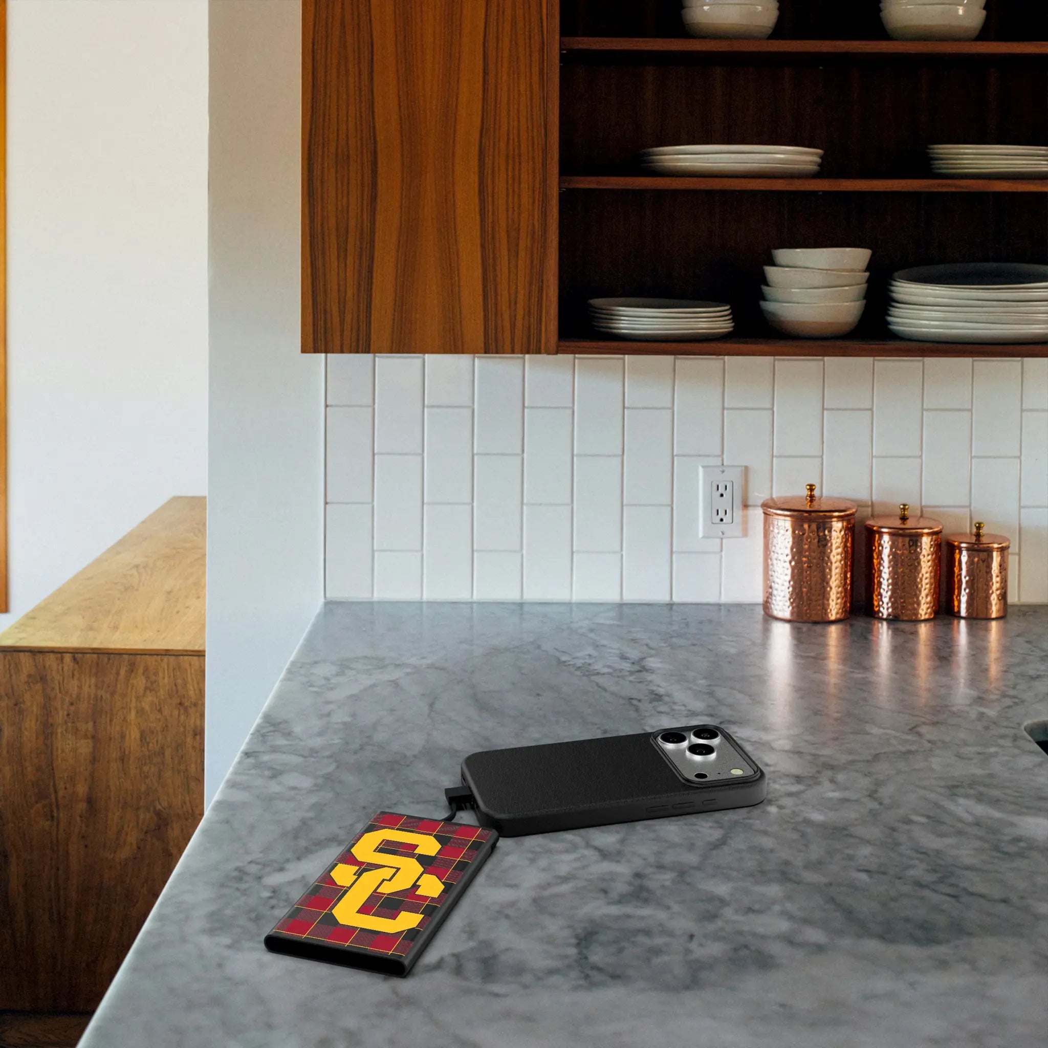 University of Southern California Trojans Plaid 5000mAh Flat Power Bank - Lifestyle