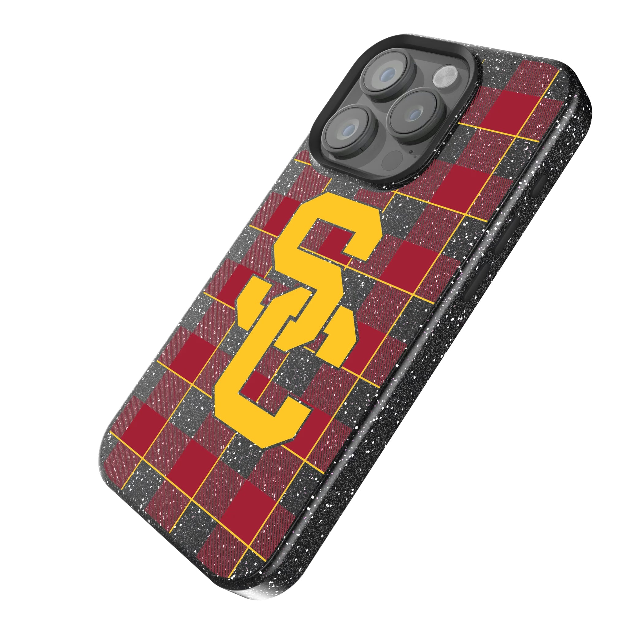 University of Southern California Trojans Plaid iPhone Bling Phone Case for Apple iPhone - Isometric View