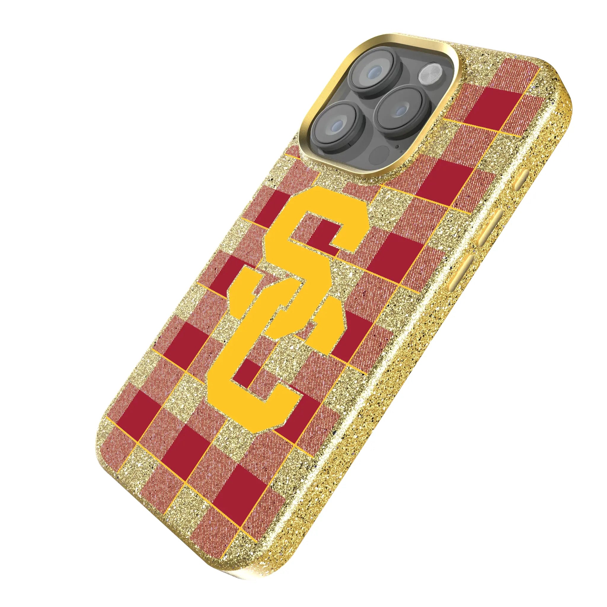 University of Southern California Trojans Plaid iPhone Bling Phone Case for Apple iPhone - Isometric View