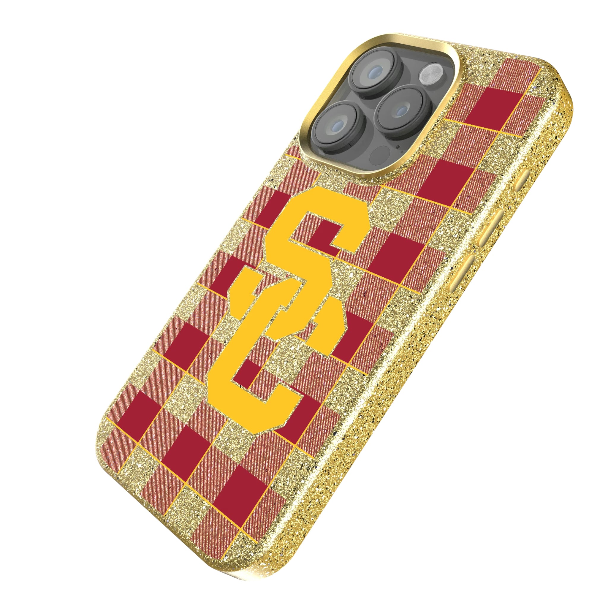 University of Southern California Trojans Plaid iPhone Bling Phone Case for Apple iPhone - Isometric View