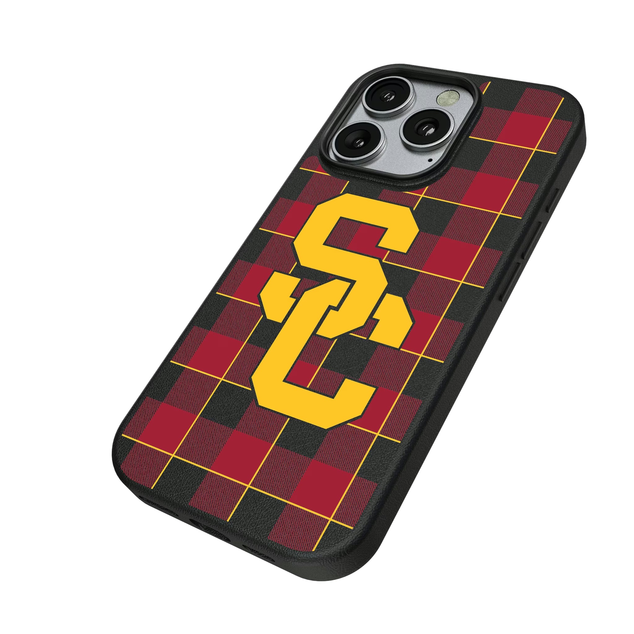 University of Southern California Trojans Plaid iPhone MagSafe Compatible Phone Case for Apple iPhone - Isometric View