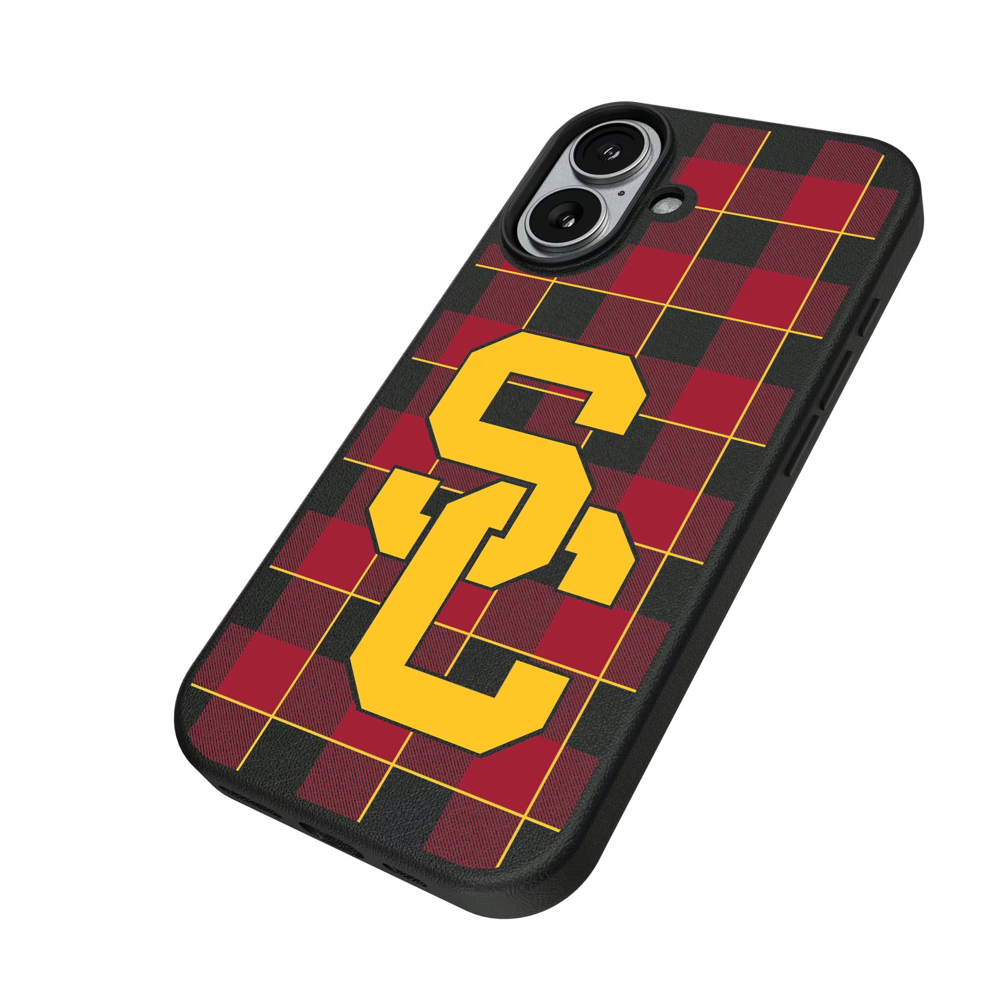 University of Southern California Trojans Plaid iPhone MagSafe Compatible Phone Case for Apple iPhone - Isometric View#Device_iPhone 17