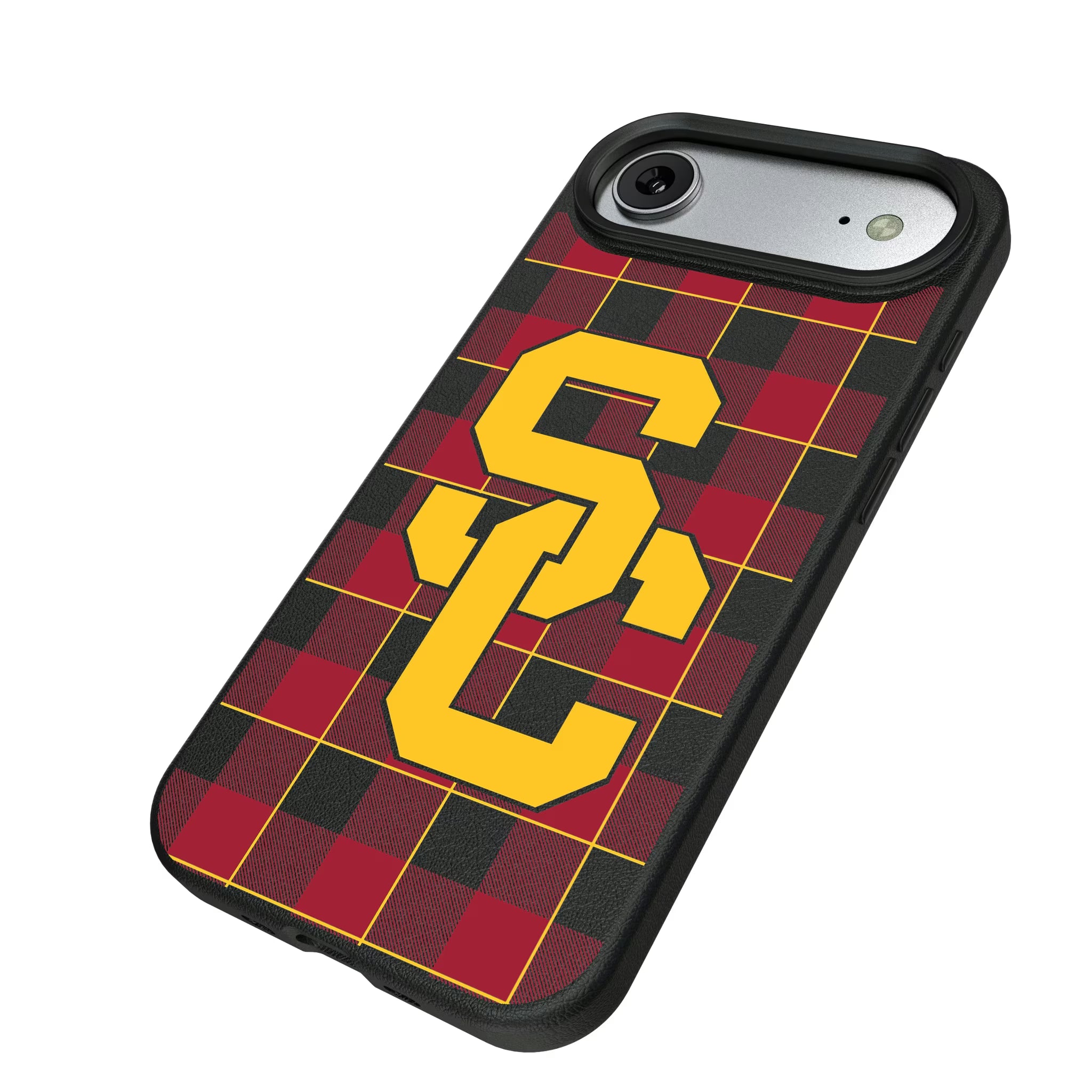 University of Southern California Trojans Plaid iPhone MagSafe Compatible Phone Case for Apple iPhone - Isometric View#Device_iPhone Air