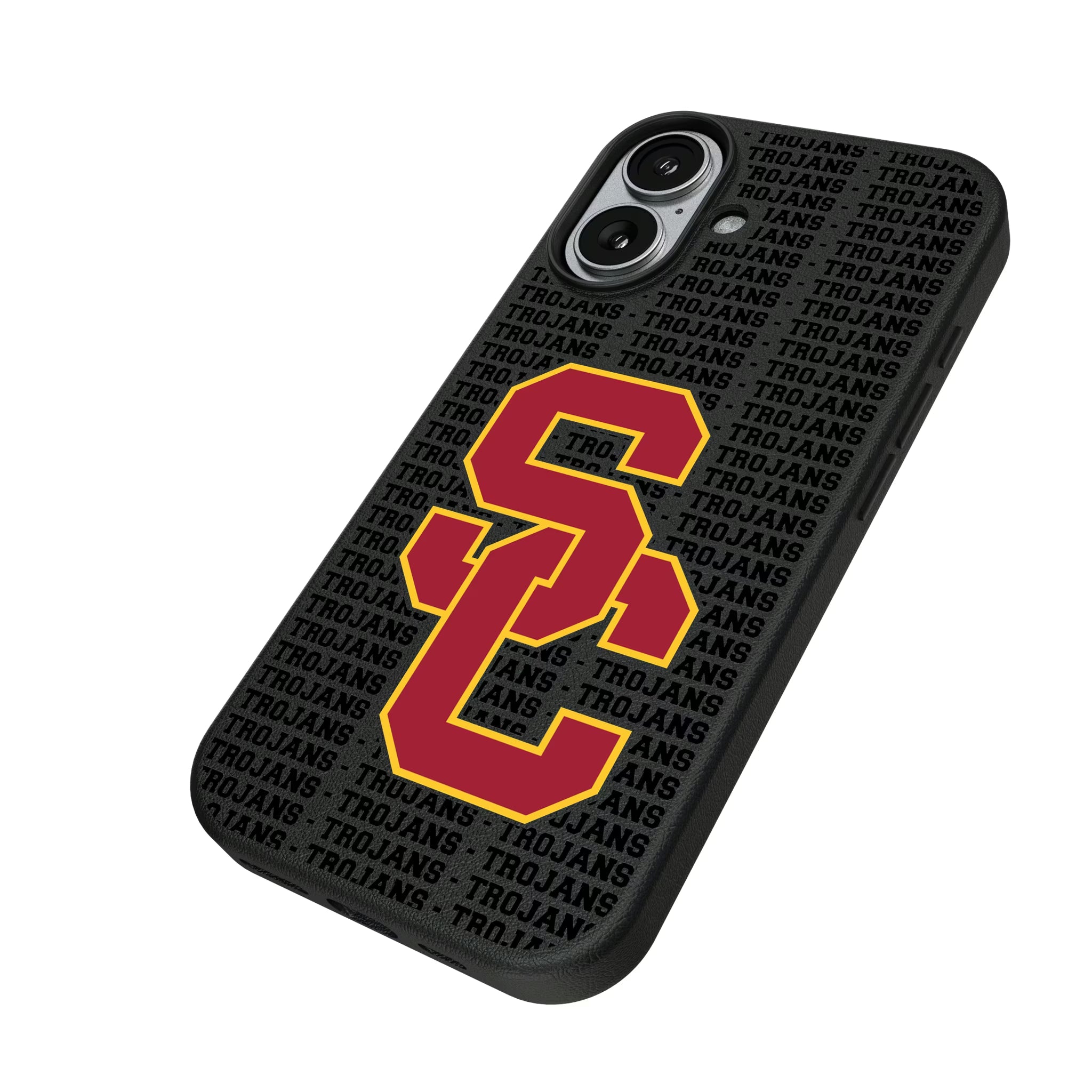 University of Southern California Trojans Text Backdrop iPhone MagSafe Compatible Phone Case for Apple iPhone - Isometric View#Device_iPhone 17
