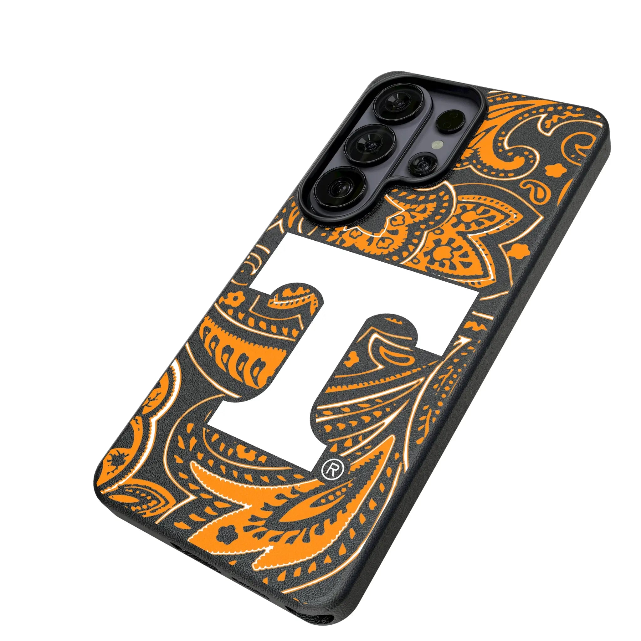 University of Tennessee Volunteers Paisley Galaxy MagSafe Compatible Phone Case for Samsung Galaxy - Isometric View#Device_Galaxy S26 Ultra