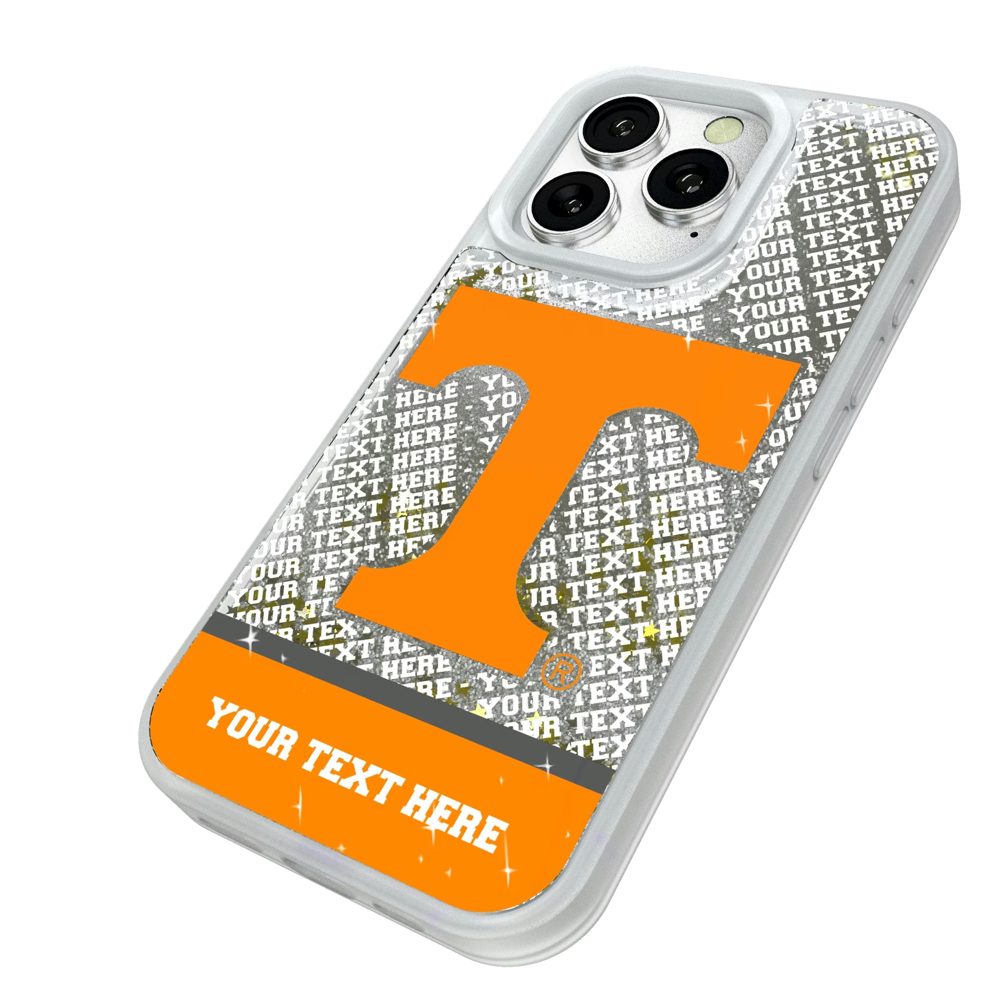 University of Tennessee Volunteers Personalized EndZone Plus iPhone Glitter Phone Case for Apple iPhone - Isometric View#Device_iPhone 16 Pro