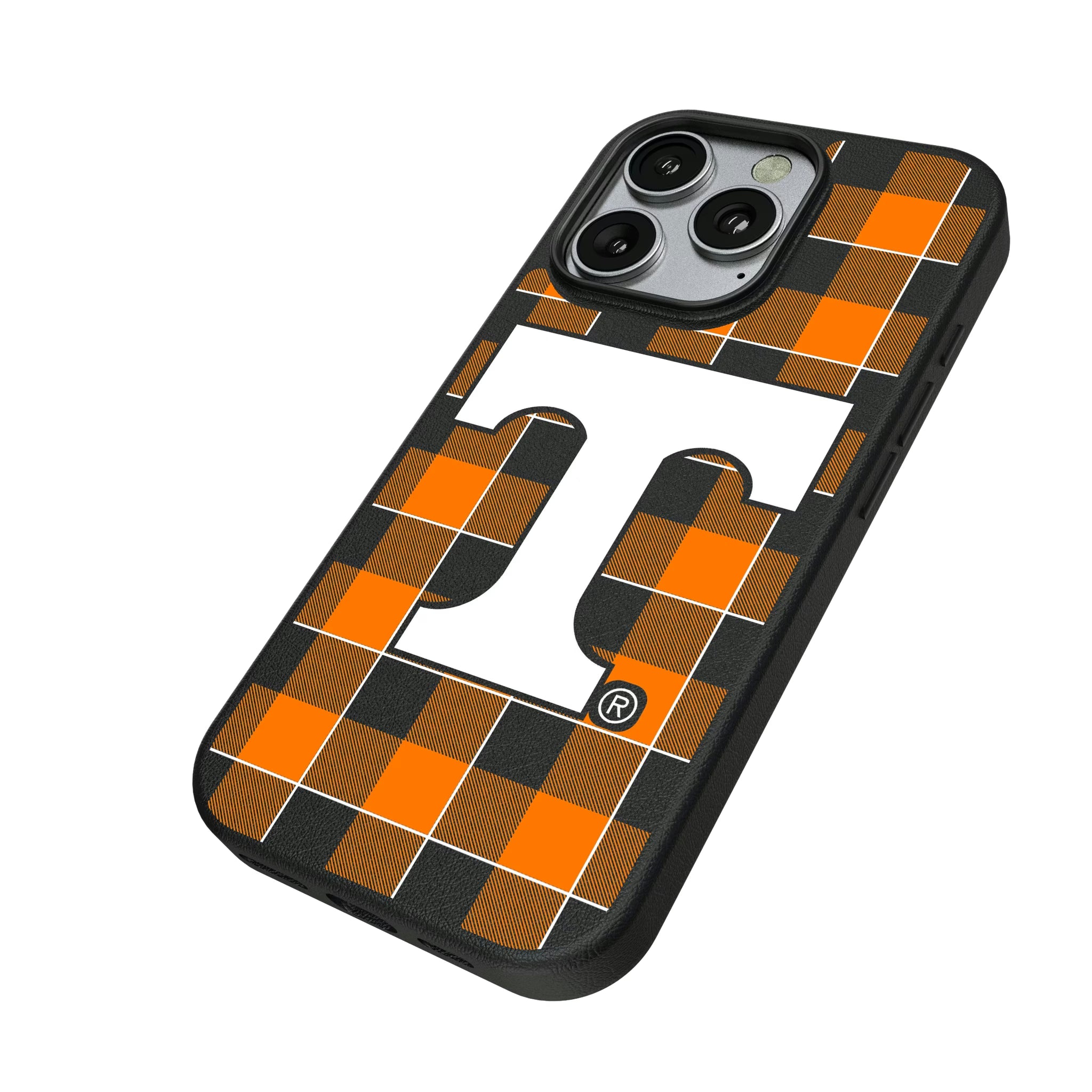 University of Tennessee Volunteers Plaid iPhone MagSafe Compatible Phone Case for Apple iPhone - Isometric View