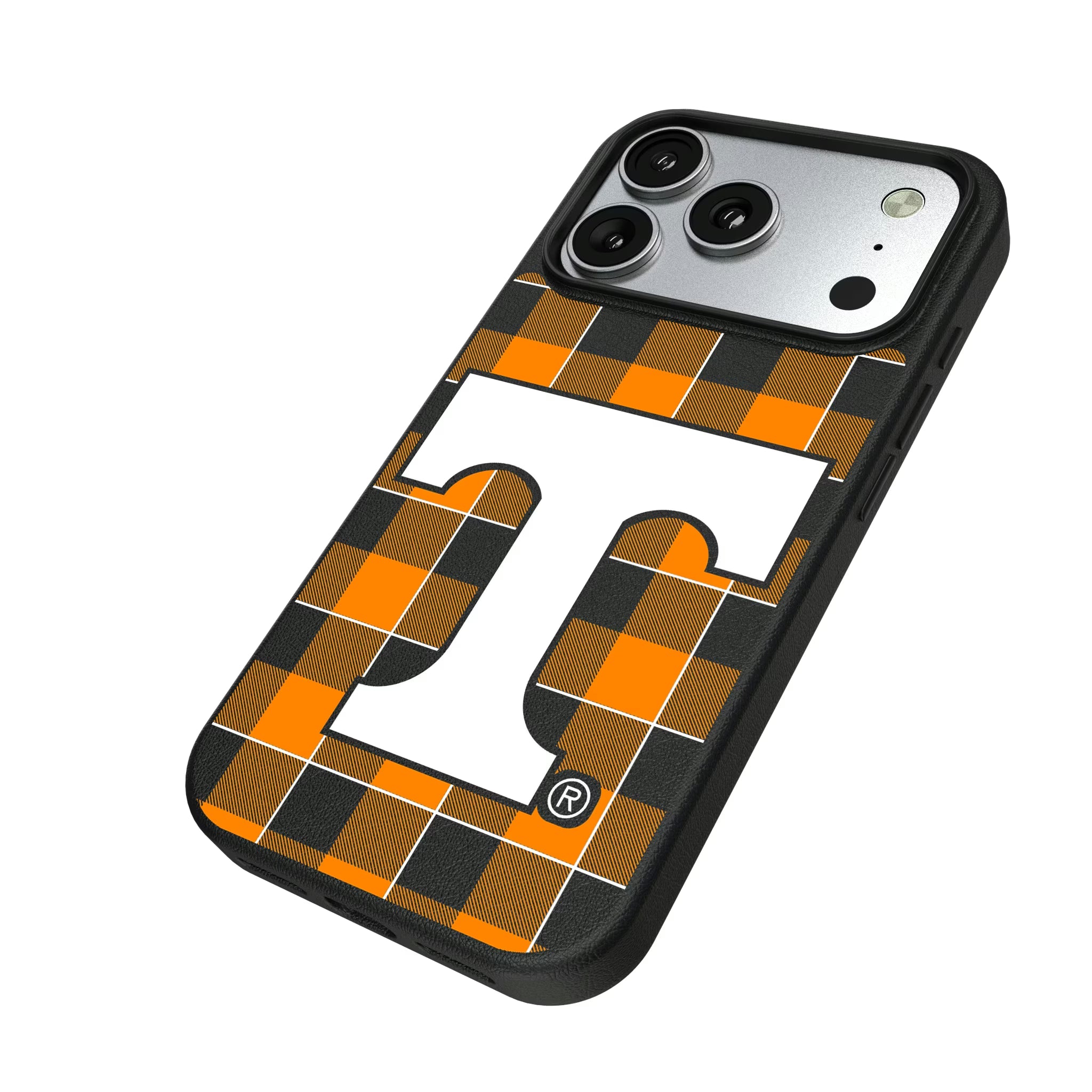 University of Tennessee Volunteers Plaid iPhone MagSafe Compatible Phone Case for Apple iPhone - Isometric View#Device_iPhone 17 Pro