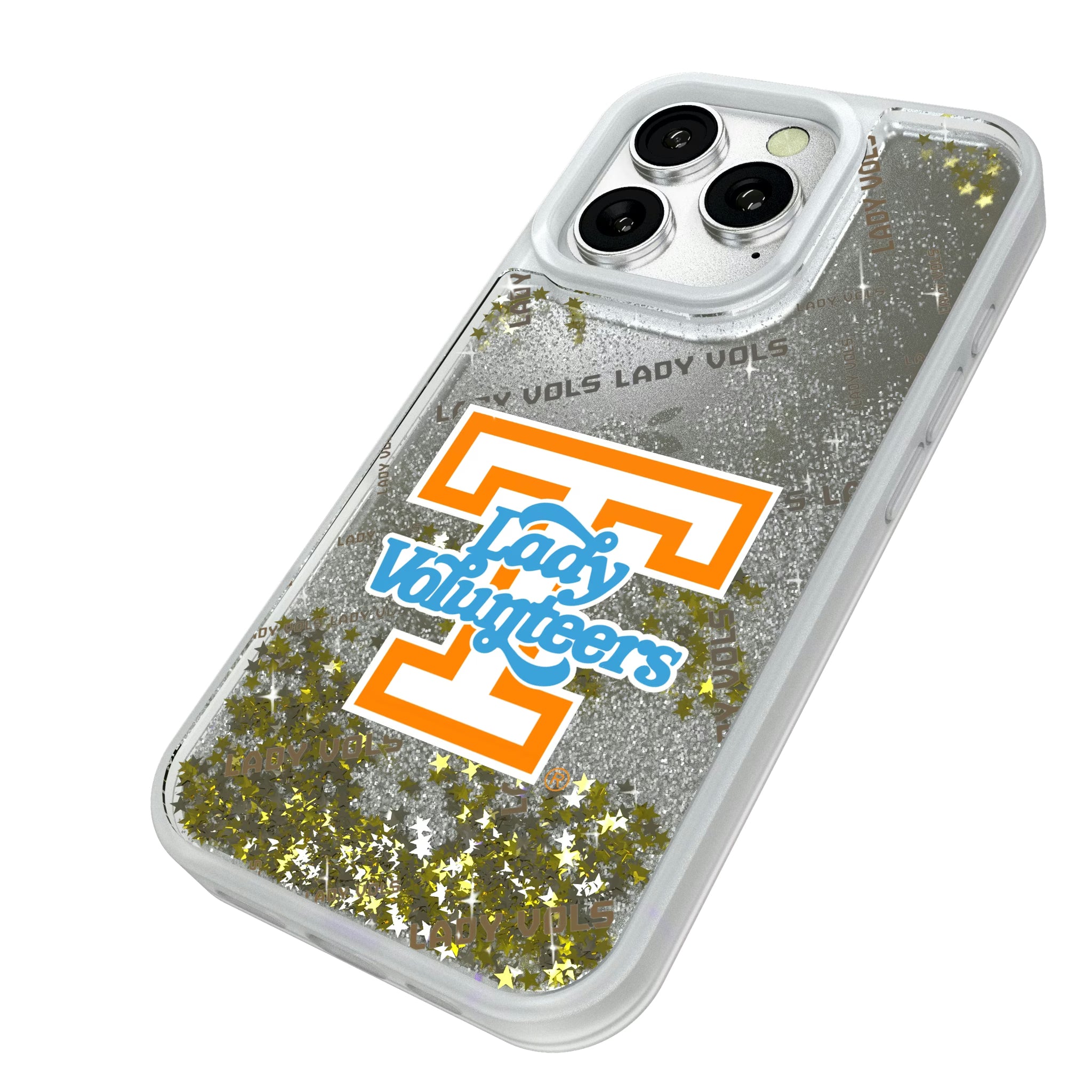 University of Tennessee Volunteers Quadtile iPhone Glitter Phone Case for Apple iPhone - Isometric View#Device_iPhone 16 Pro