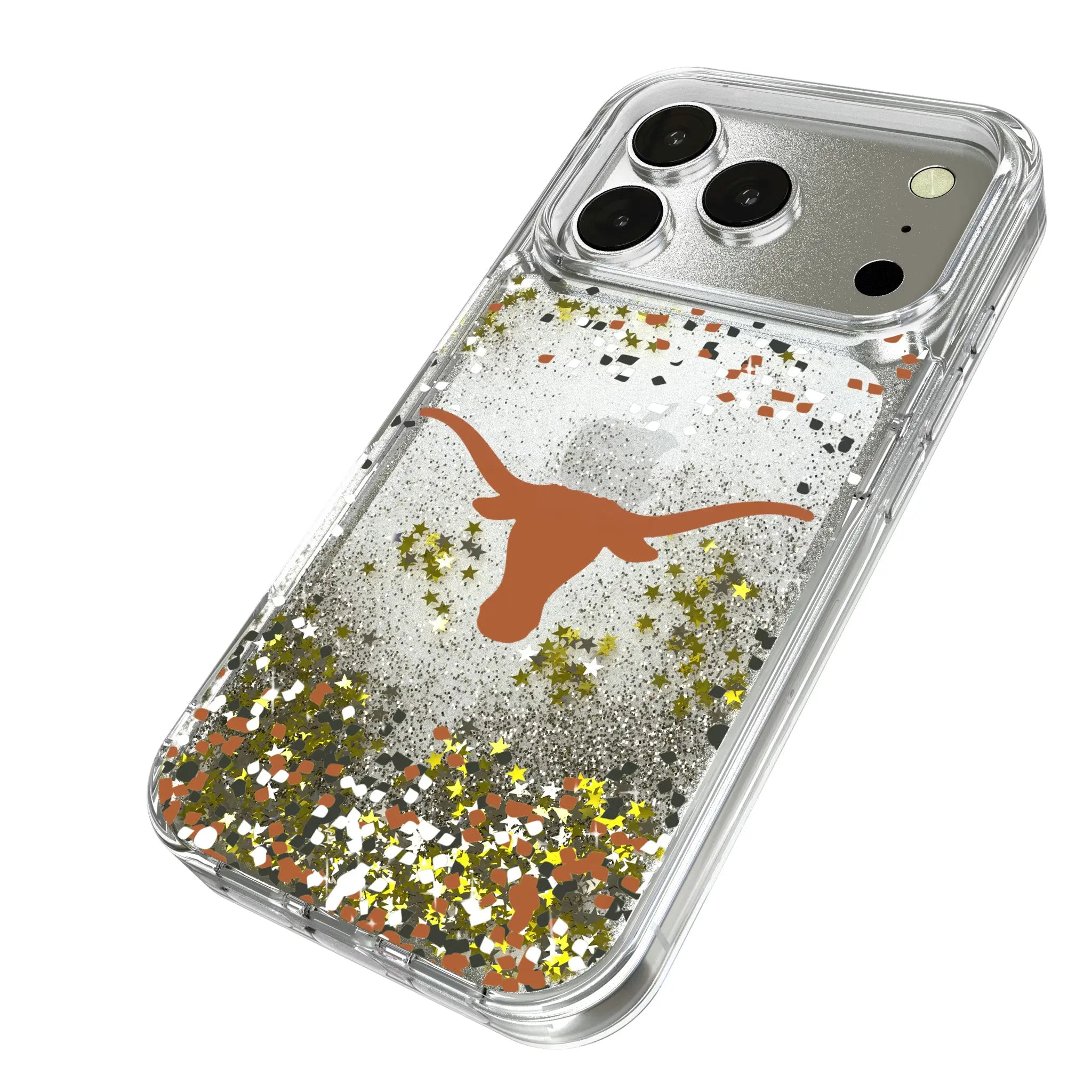 University of Texas Longhorns Confetti iPhone Glitter Phone Case for Apple iPhone - Isometric View