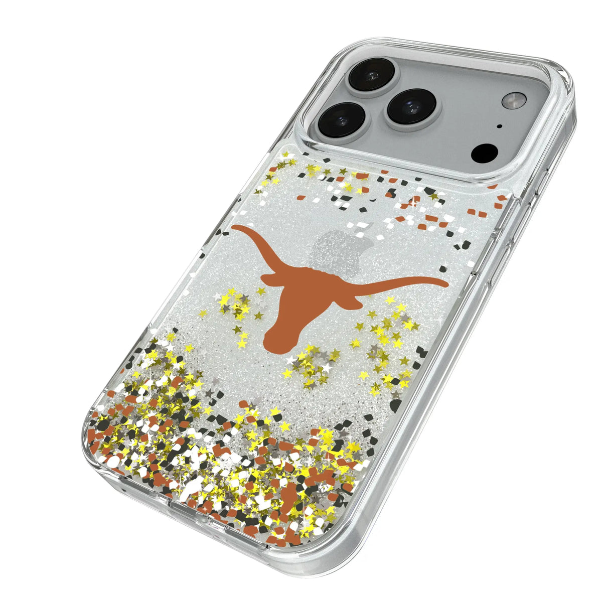 University of Texas Longhorns Confetti iPhone Glitter Phone Case for Apple iPhone - Isometric View#Device_iPhone 18 Pro