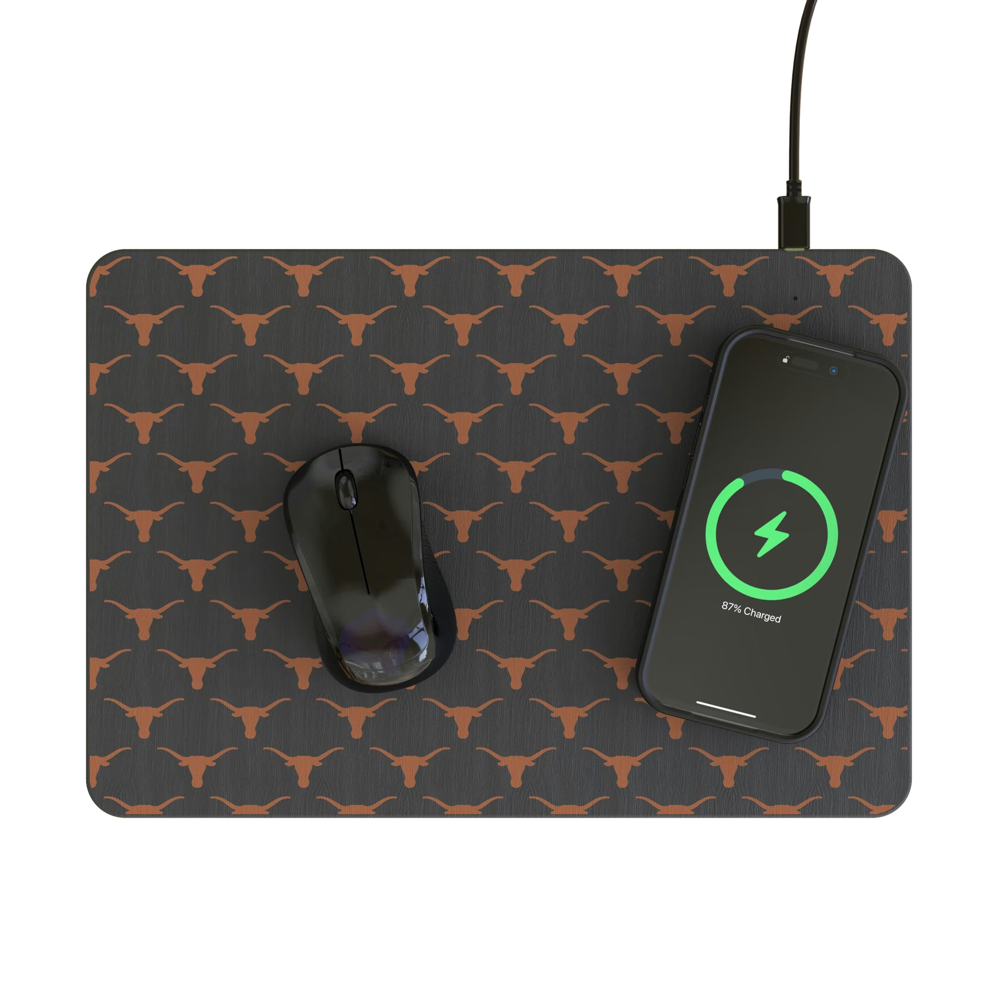 University of Texas Longhorns Fashion Pattern 15-Watt Wireless Charger and Mouse Pad - Lifestyle