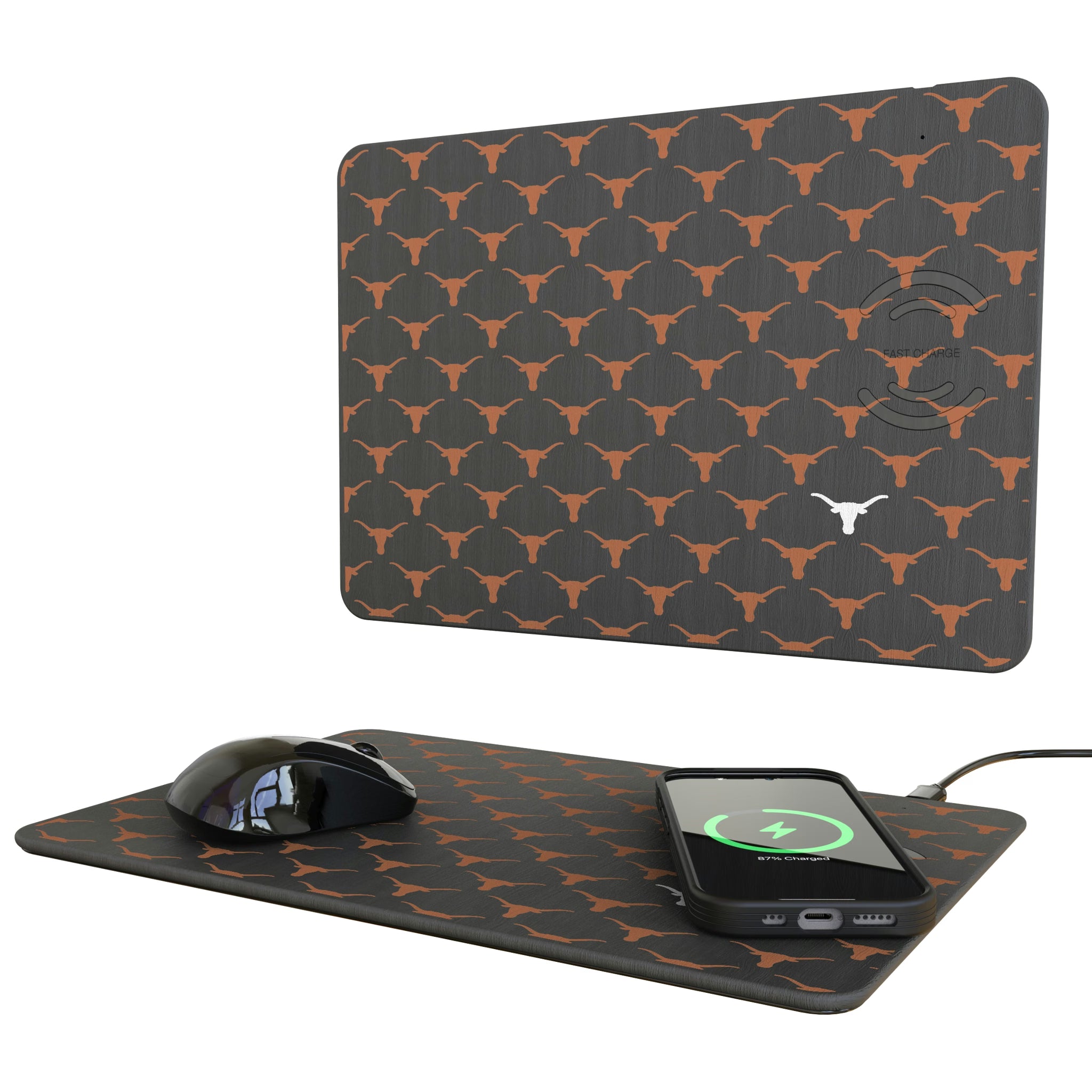 University of Texas Longhorns Fashion Pattern 15-Watt Wireless Charger and Mouse Pad