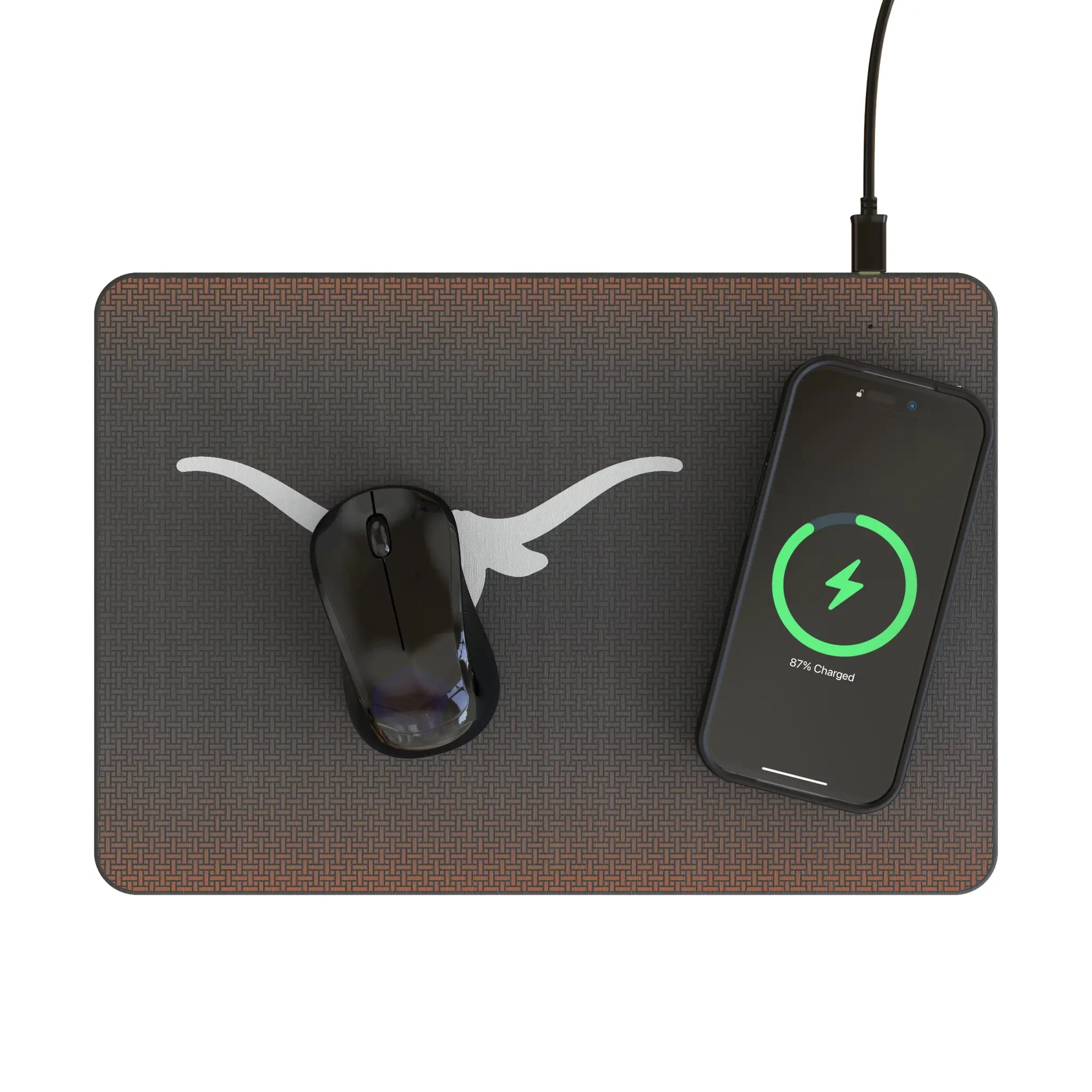 University of Texas Longhorns Linen 15-Watt Wireless Charger and Mouse Pad - Lifestyle