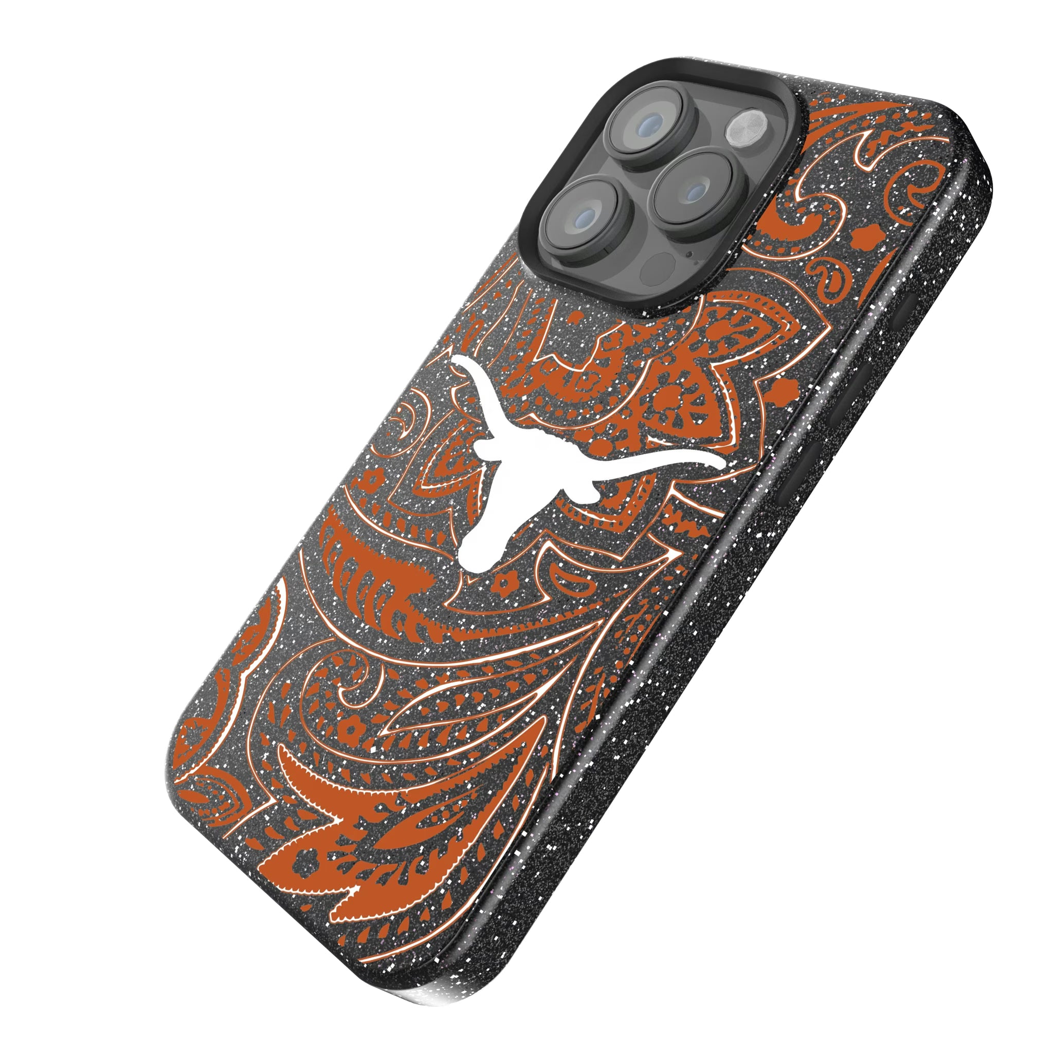 University of Texas Longhorns Paisley iPhone Bling Phone Case for Apple iPhone - Isometric View