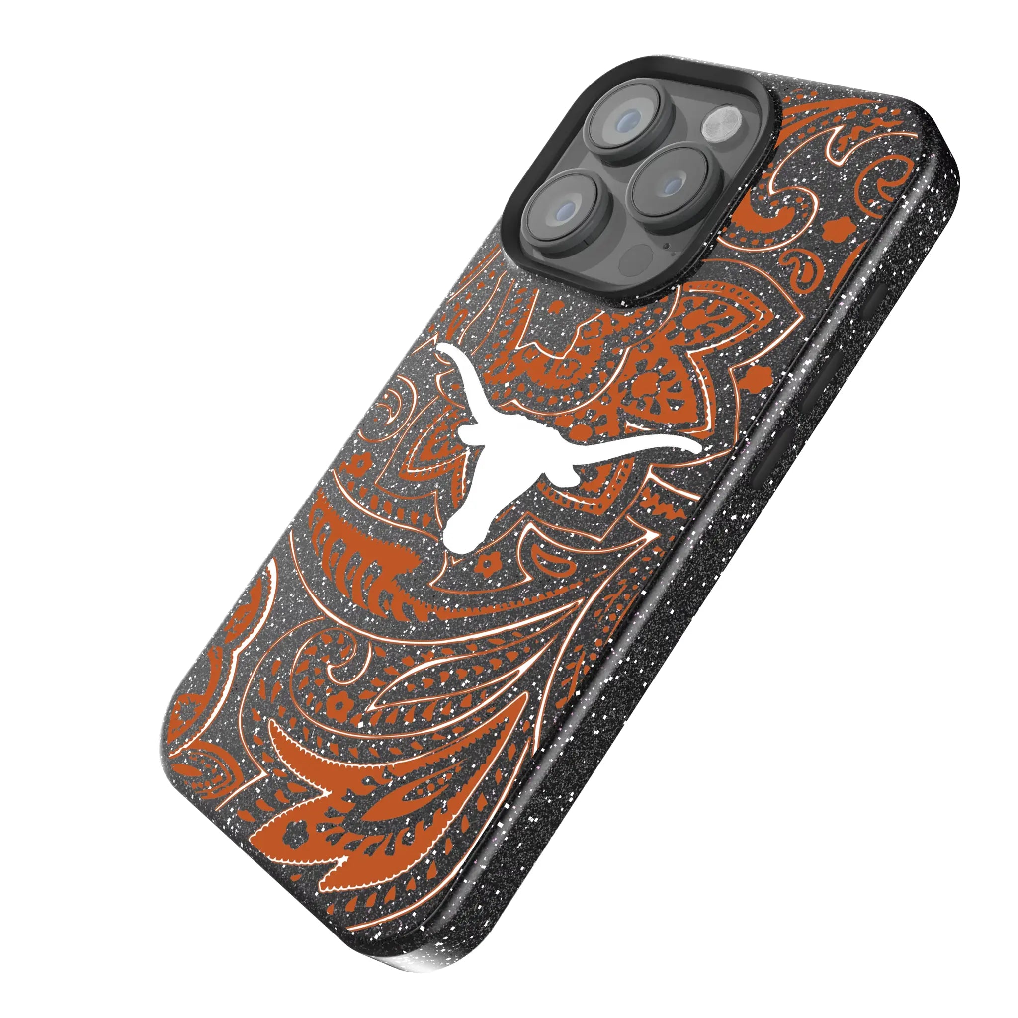 University of Texas Longhorns Paisley iPhone Bling Phone Case for Apple iPhone - Isometric View