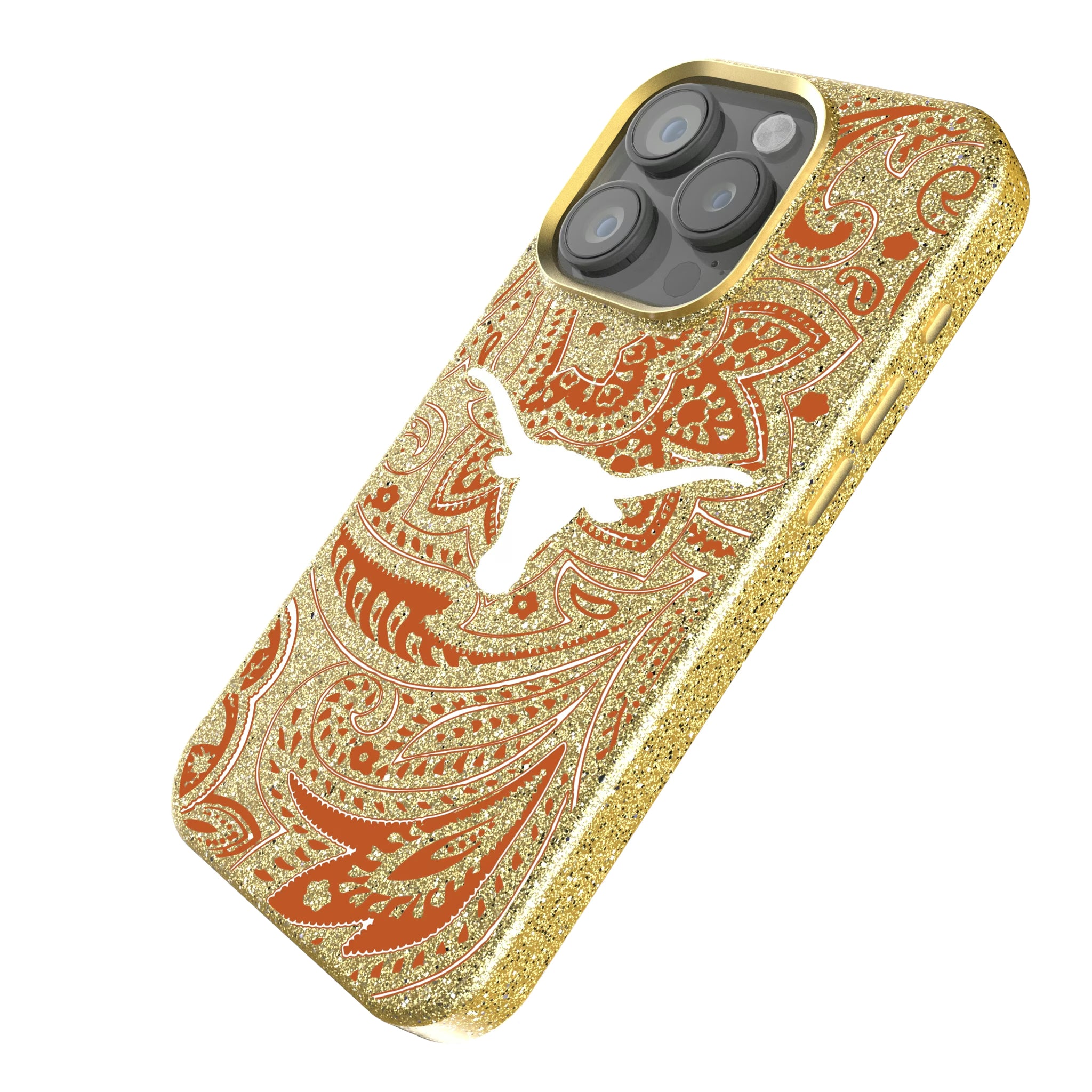 University of Texas Longhorns Paisley iPhone Bling Phone Case for Apple iPhone - Isometric View