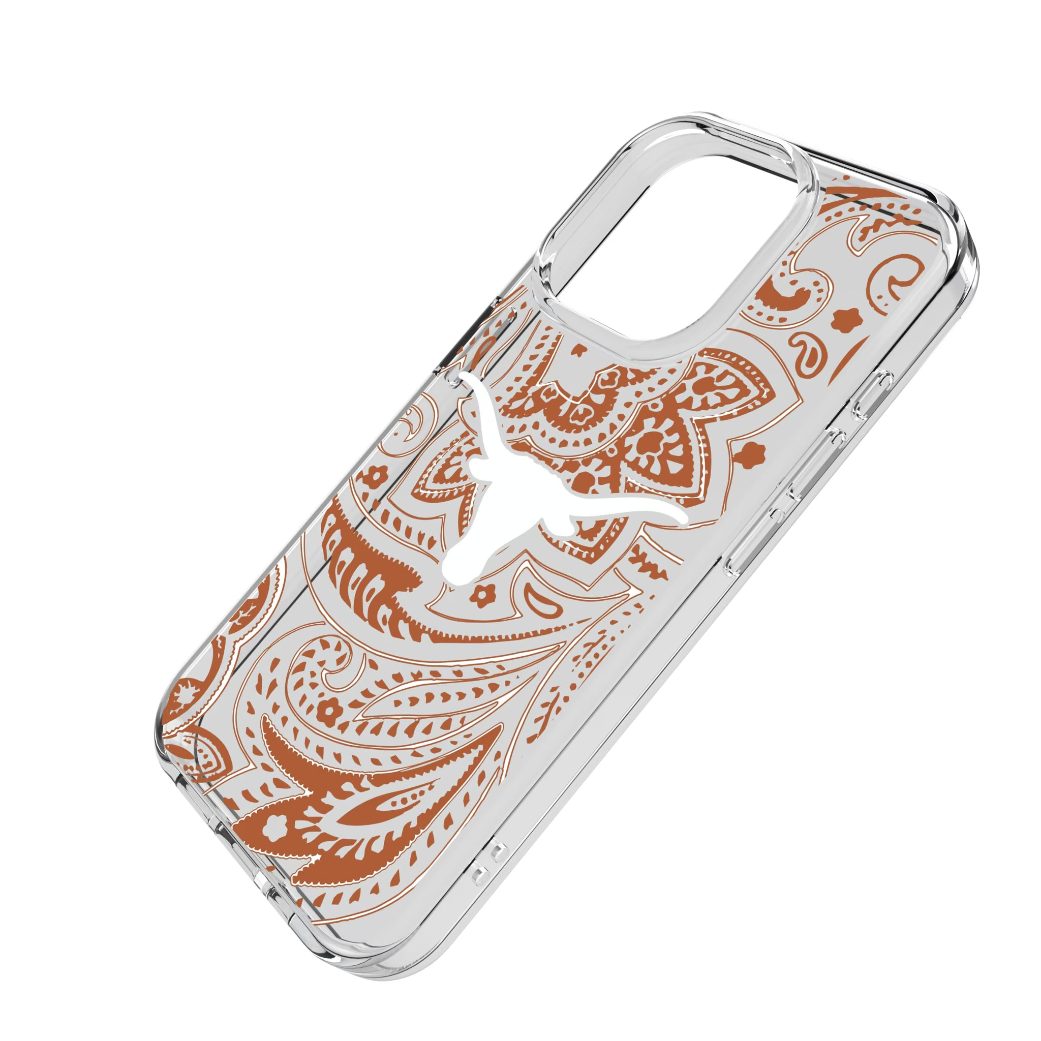 University of Texas Longhorns Paisley iPhone Clear Phone Case for Apple iPhone - Isometric View