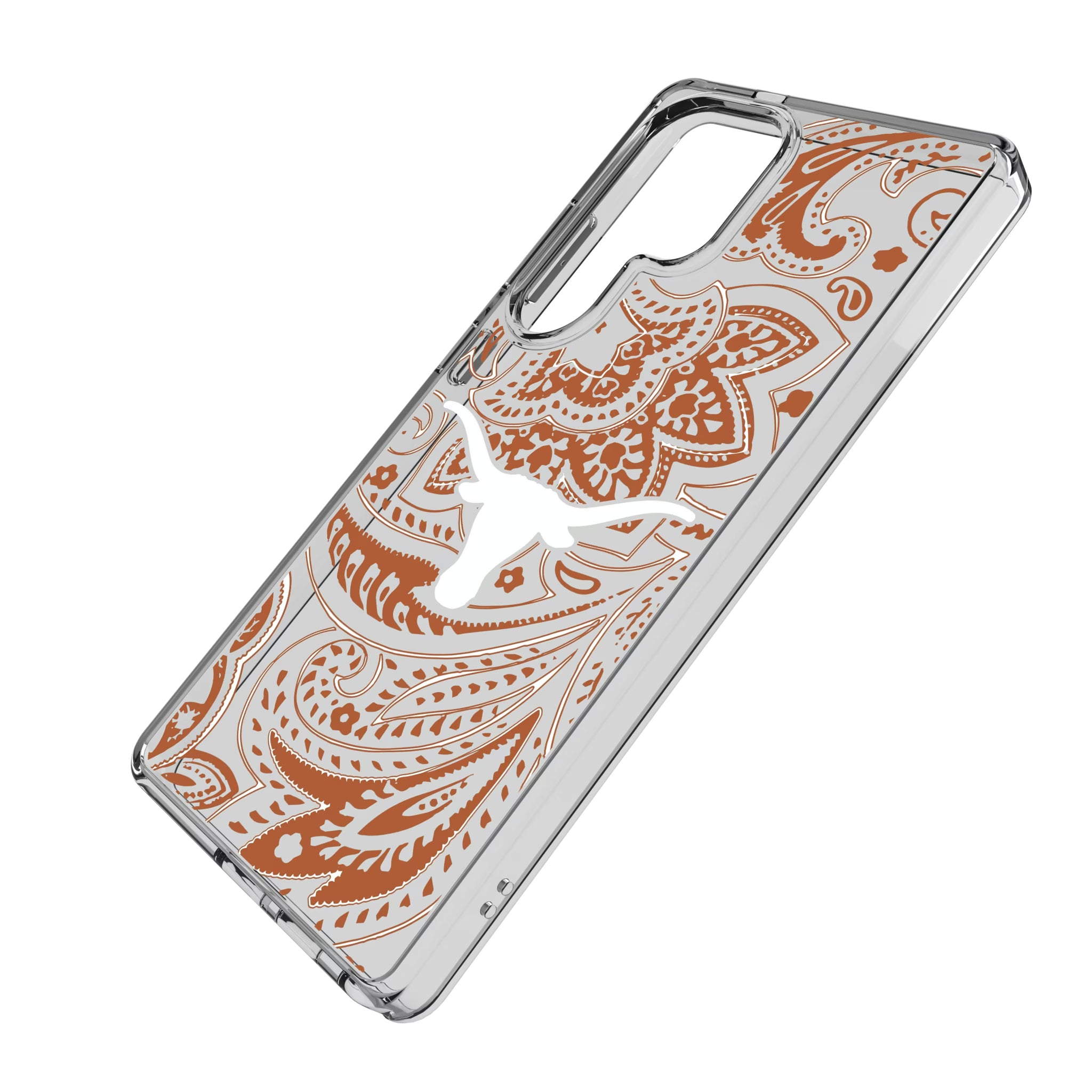 University of Texas Longhorns Paisley Galaxy Clear Phone Case for Samsung Galaxy - Isometric View