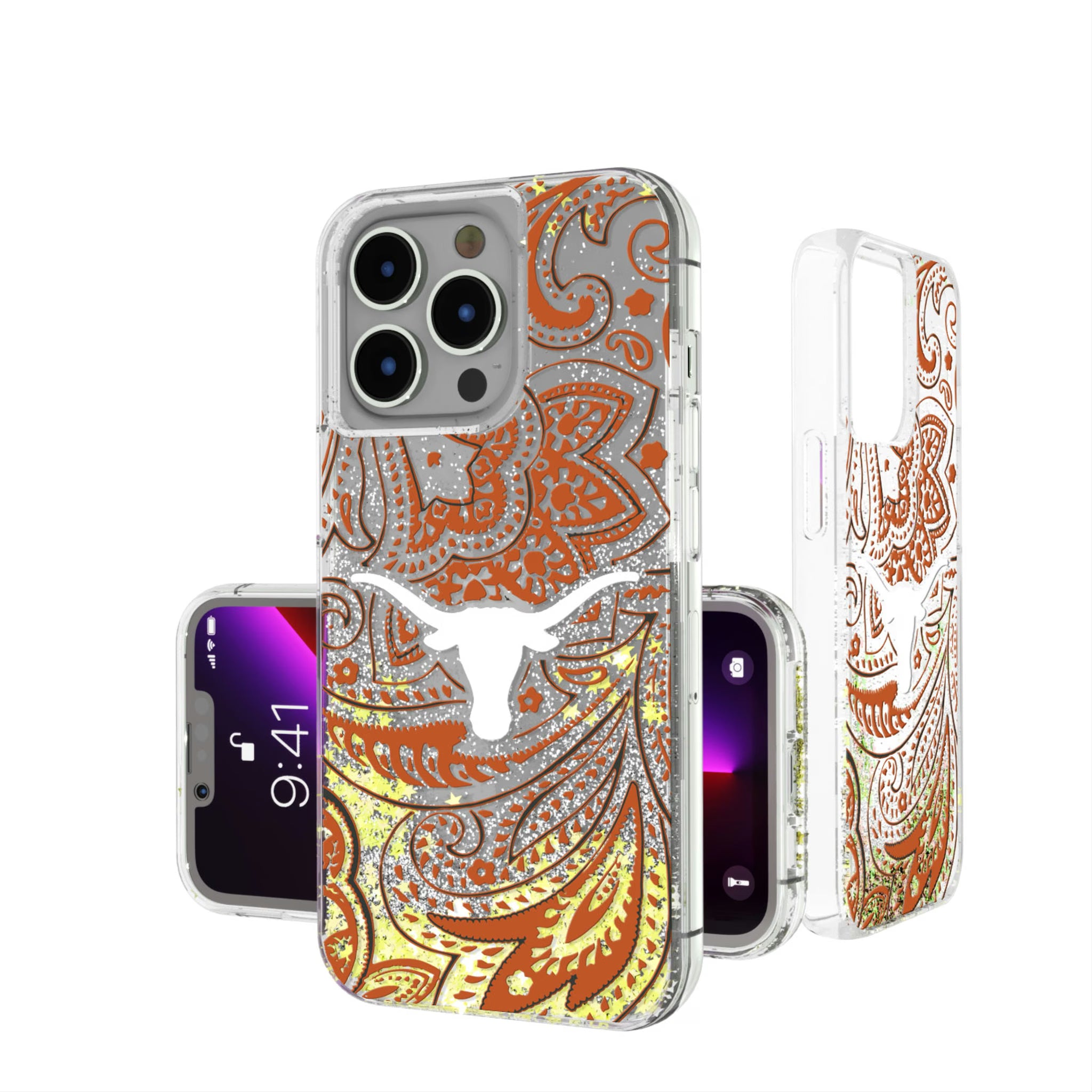 University of Texas Longhorns Paisley iPhone Glitter Phone Case for Apple iPhone
