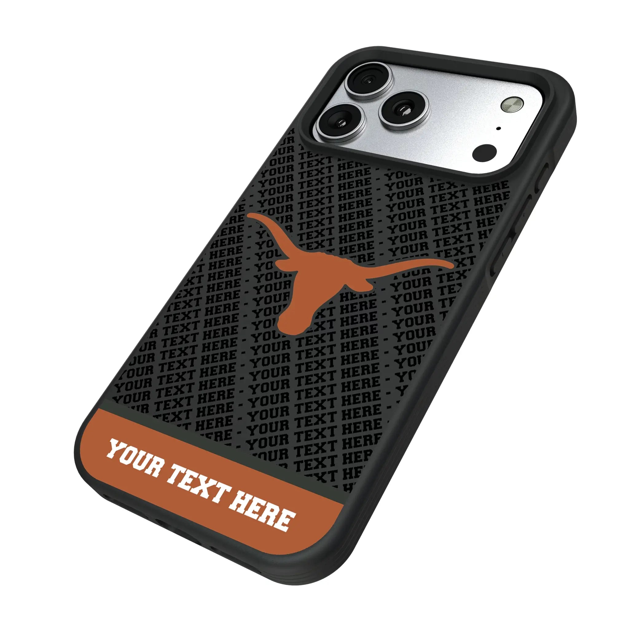 University of Texas Longhorns Personalized EndZone Plus iPhone Bump Phone Case for Apple iPhone - Isometric View#Device_iPhone 17 Pro Max