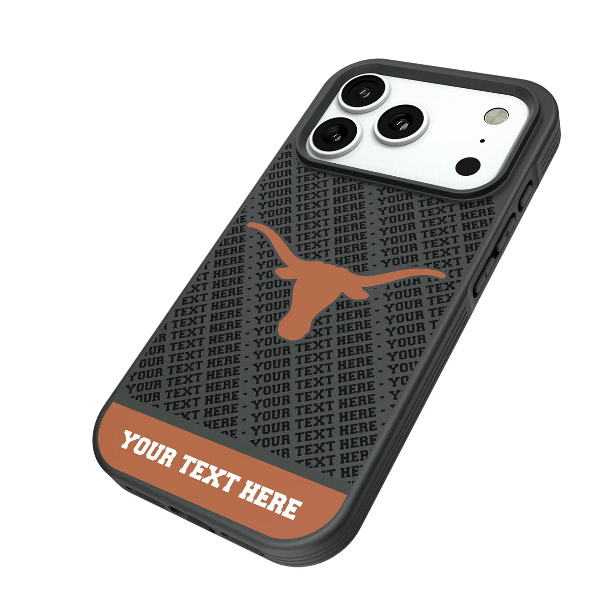 University of Texas Longhorns Personalized EndZone Plus iPhone Bump Phone Case for Apple iPhone - Isometric View#Device_iPhone 18 Pro