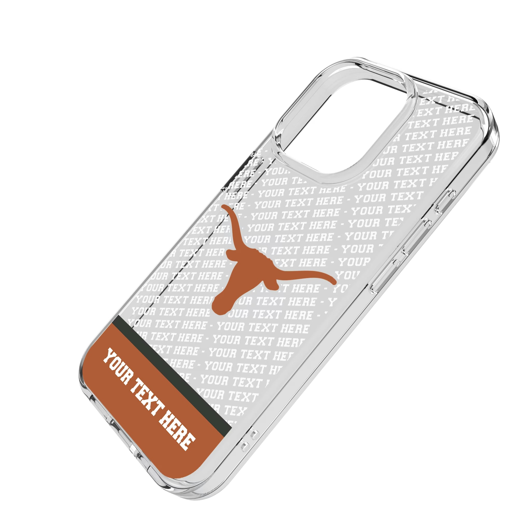 University of Texas Longhorns Personalized EndZone Plus iPhone Clear Phone Case for Apple iPhone - Isometric View