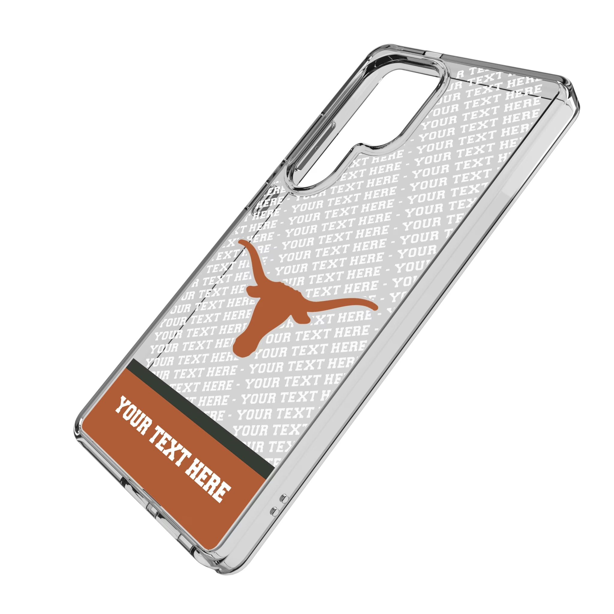 University of Texas Longhorns Personalized EndZone Plus Galaxy Clear Phone Case for Samsung Galaxy - Isometric View
