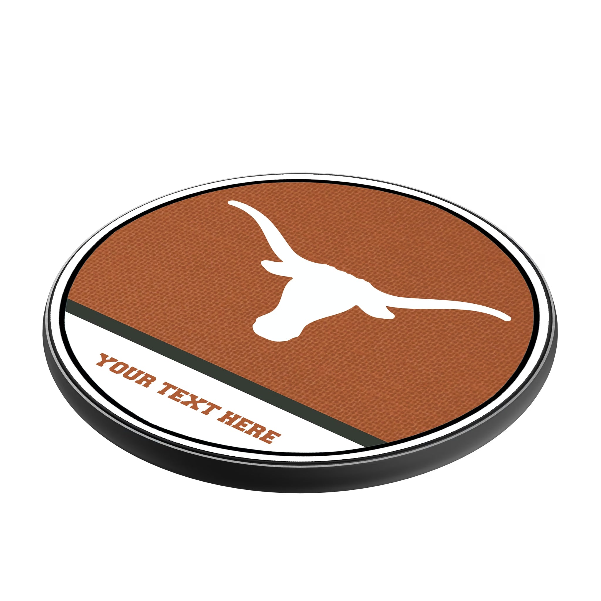University of Texas Longhorns Personalized Endzone Solid 15-Watt Wireless Charger - Isometric View