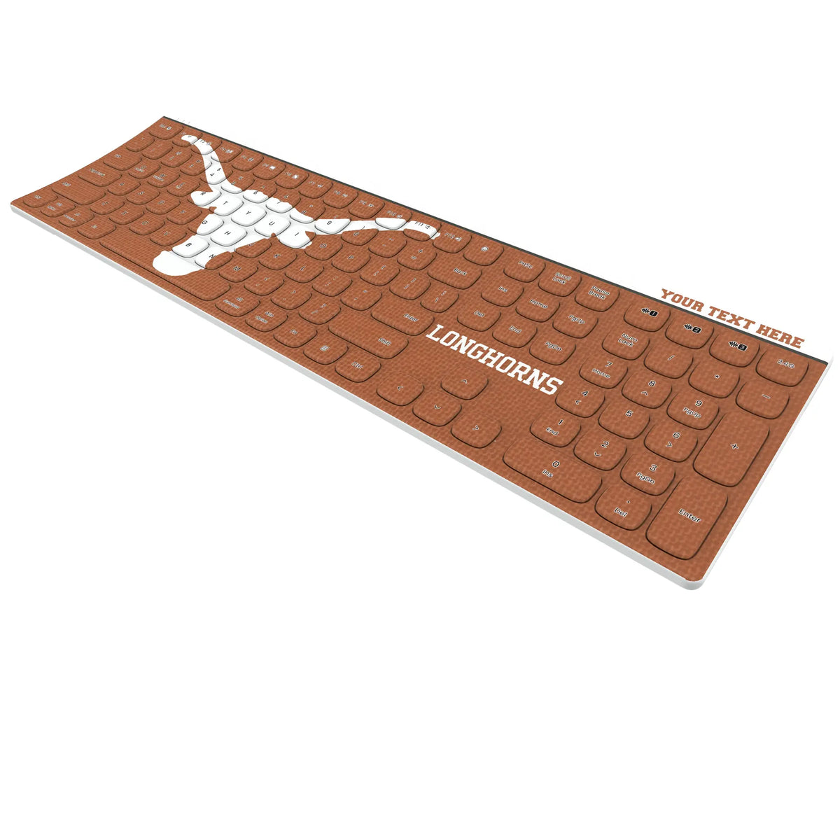 University of Texas Longhorns Personalized Endzone Solid KKB605 Curved Wireless Keyboard - Isometric View