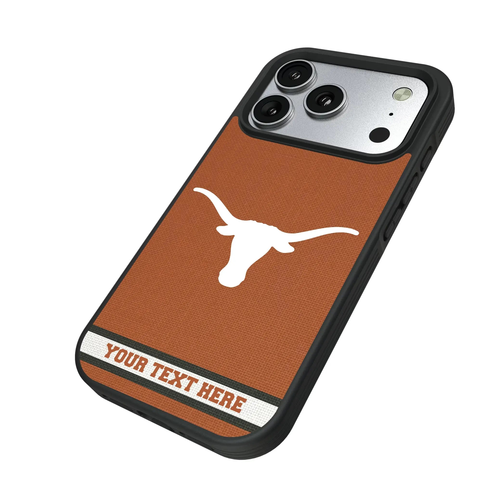 University of Texas Longhorns Personalized Stripe iPhone Bump Phone Case for Apple iPhone - Isometric View#Device_iPhone 17 Pro