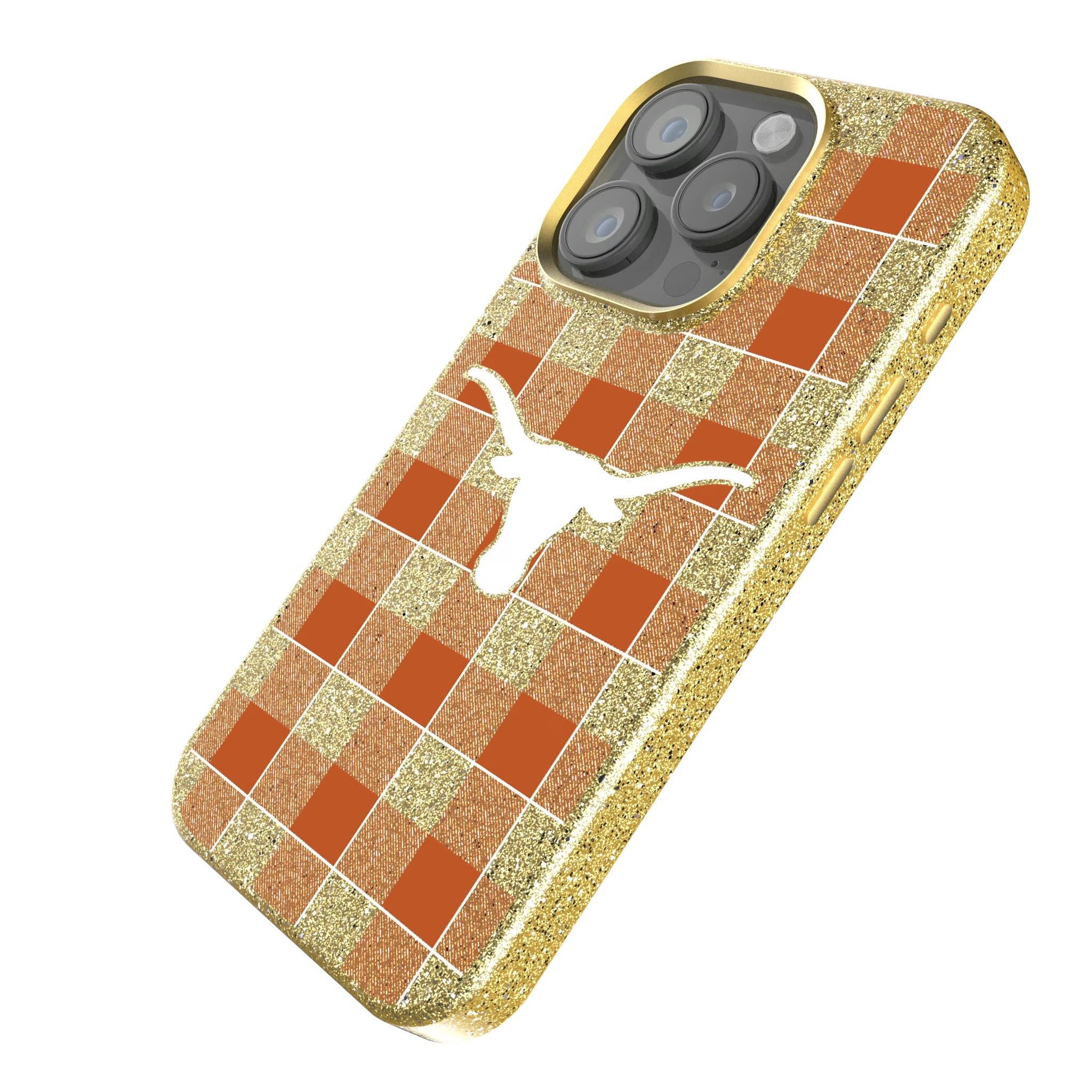 University of Texas Longhorns Plaid iPhone Bling Phone Case for Apple iPhone - Isometric View
