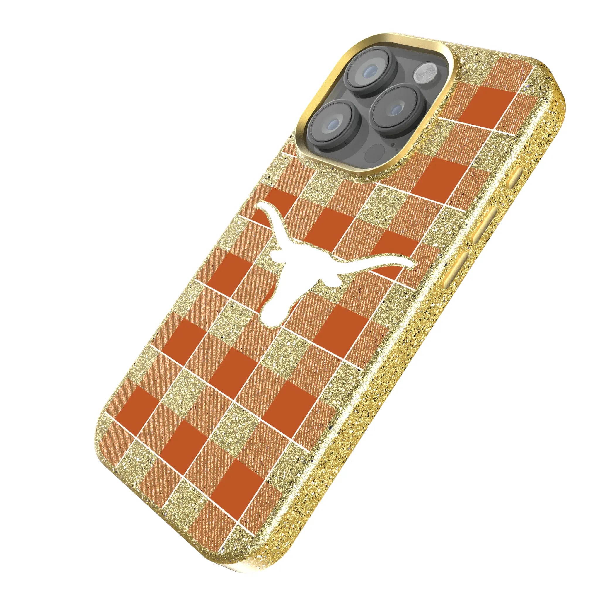 University of Texas Longhorns Plaid iPhone Bling Phone Case for Apple iPhone - Isometric View