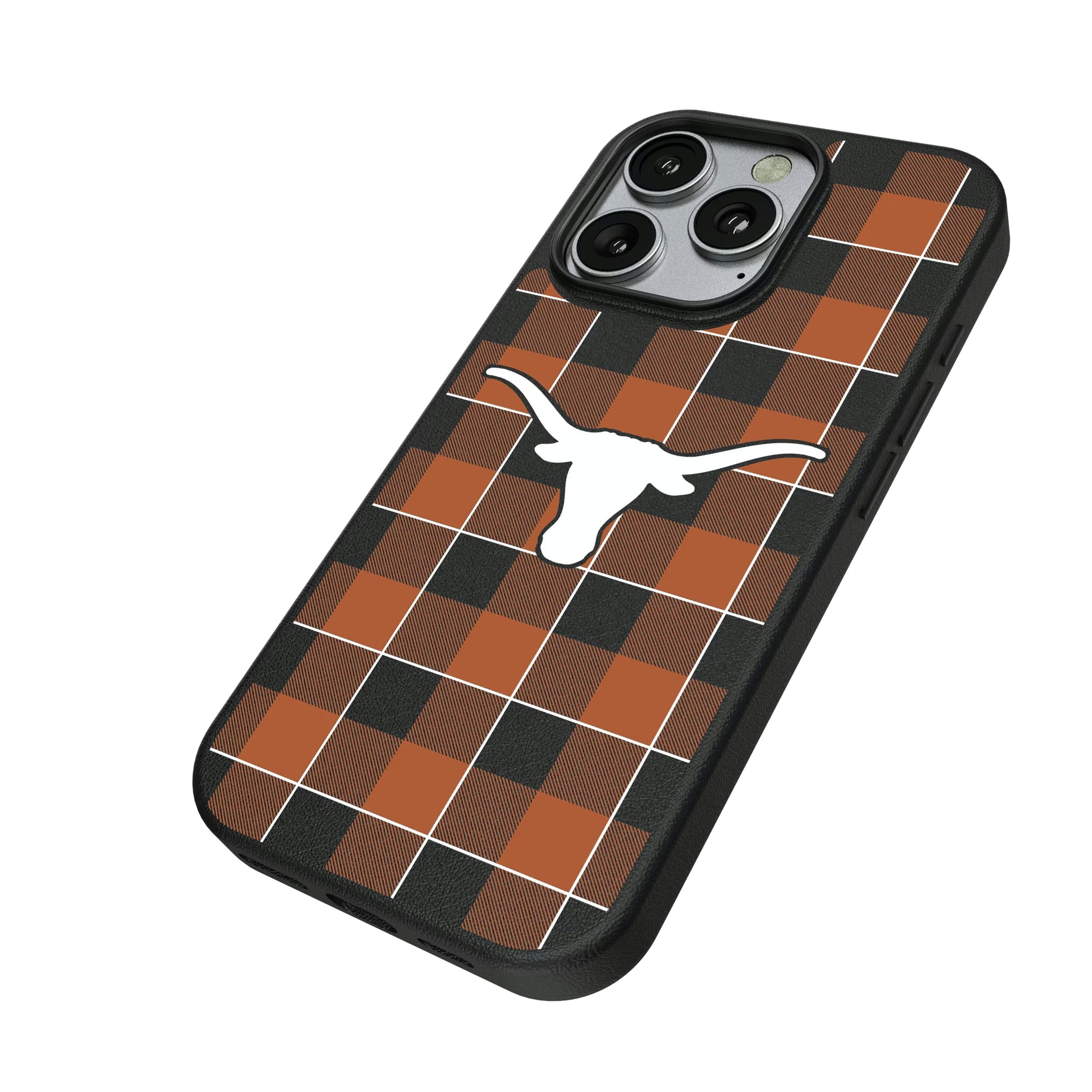 University of Texas Longhorns Plaid iPhone MagSafe Compatible Phone Case for Apple iPhone - Isometric View