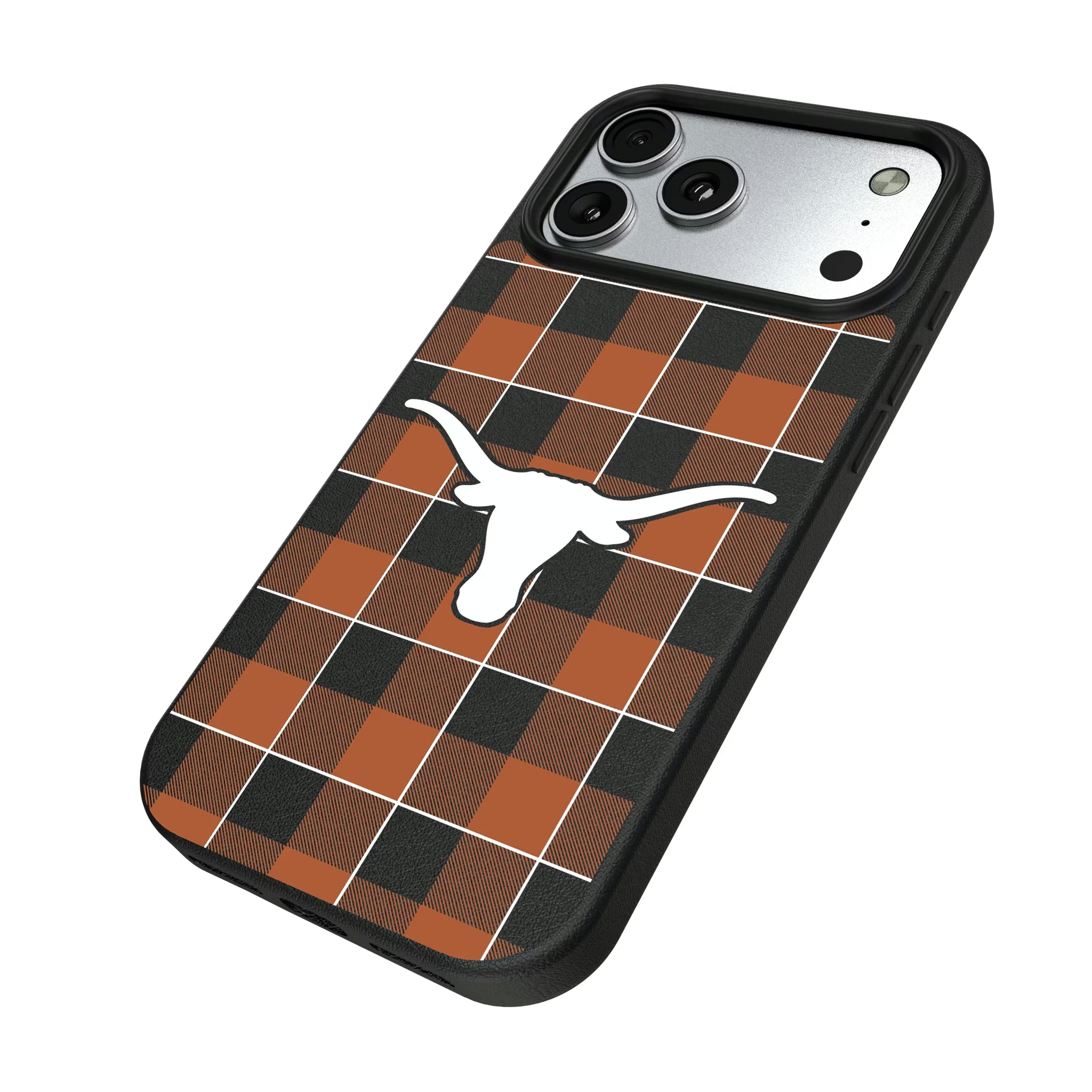 University of Texas Longhorns Plaid iPhone MagSafe Compatible Phone Case for Apple iPhone - Isometric View#Device_iPhone 17 Pro Max
